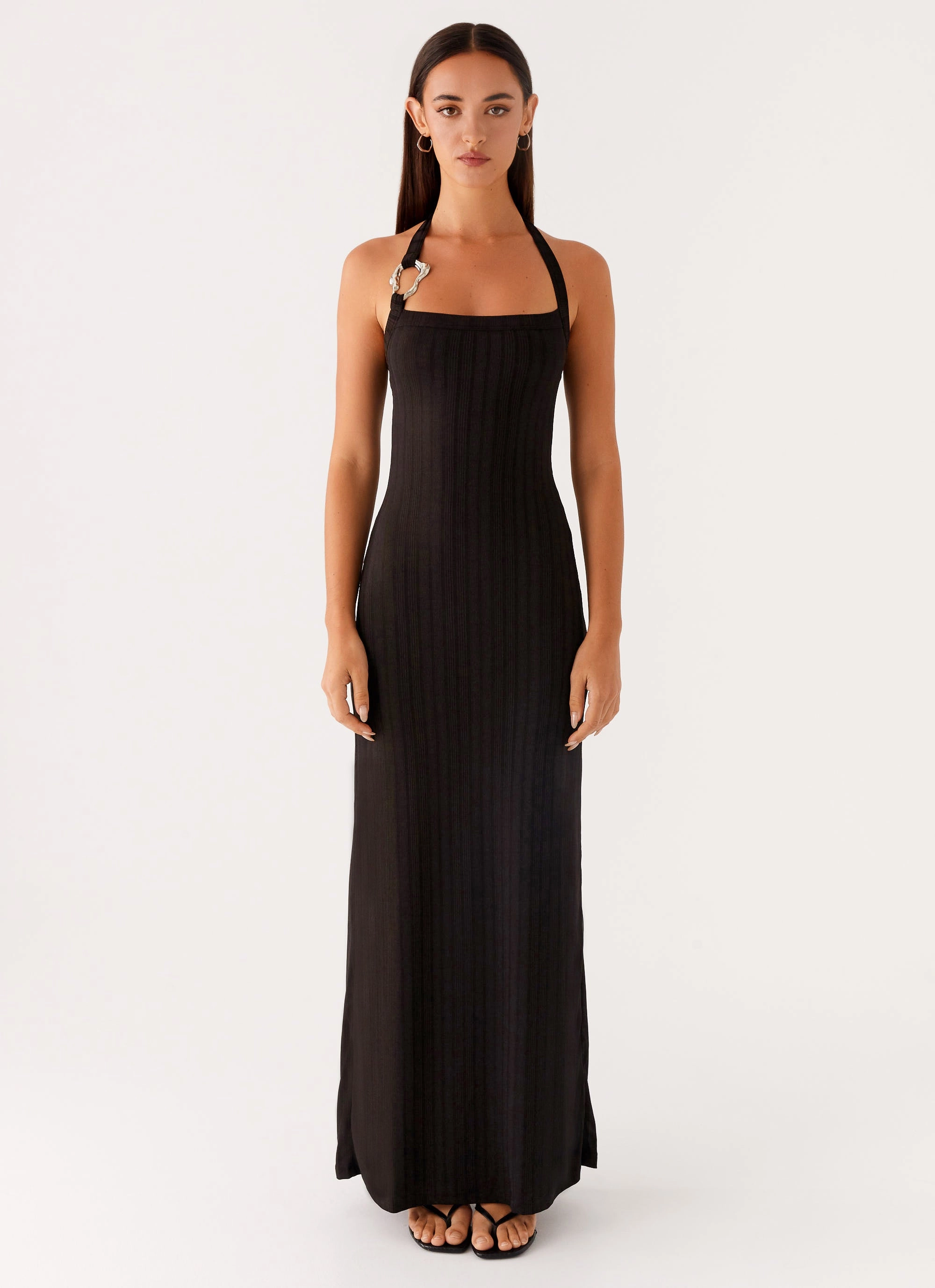 Halter neck Feminine Details Selene Maxi Dress - Black