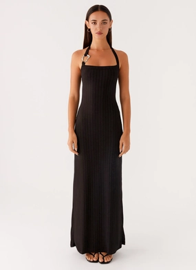 Halter neck Feminine Details Selene Maxi Dress - Black