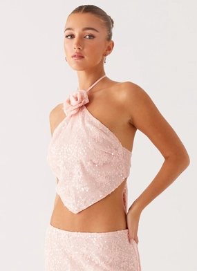 SlipResistant AthleticInspired Queenie Sequin Halter Top - Pink