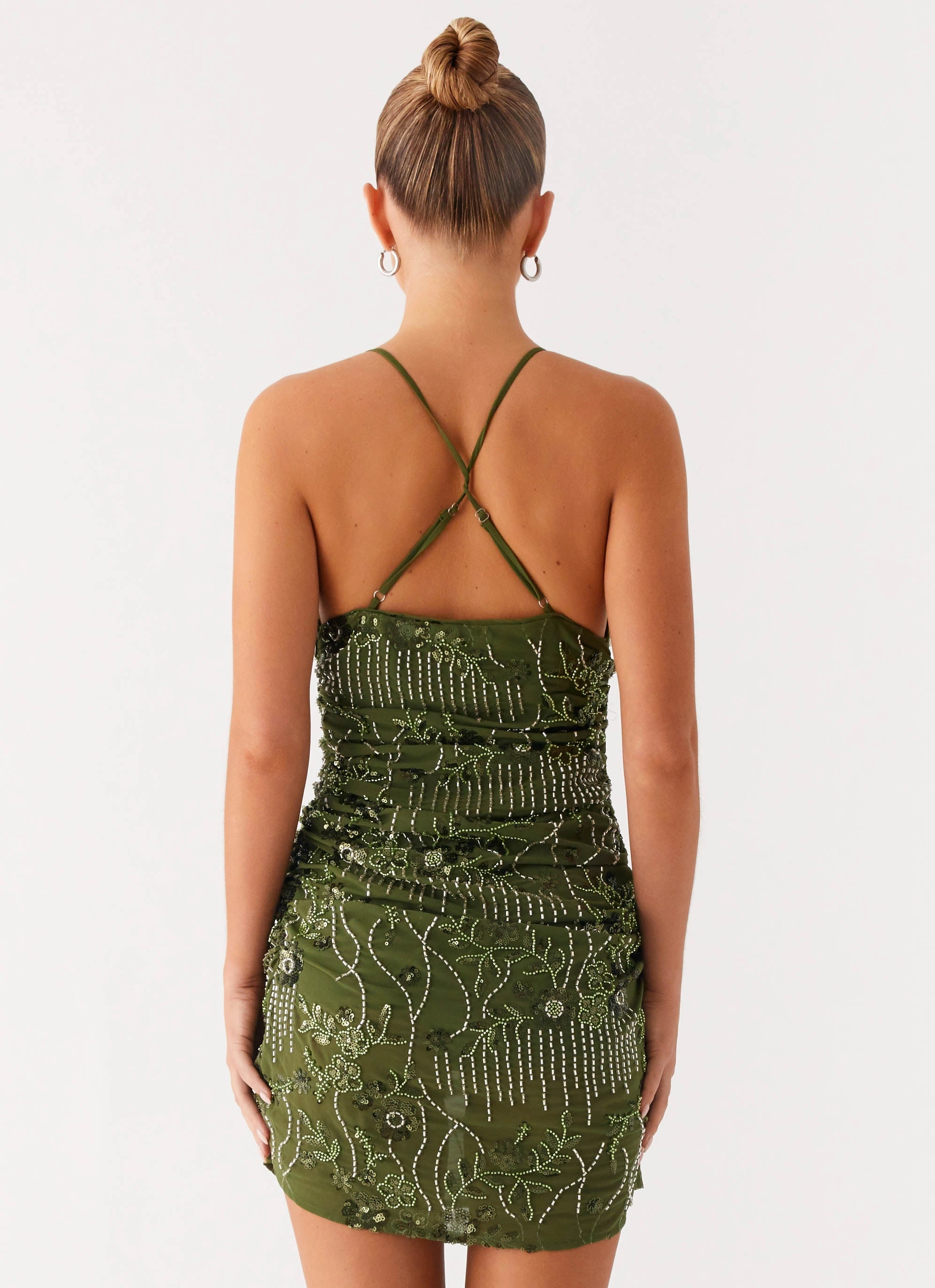 Eye Appeal Minimal Curve Seona Beaded Dress - Khaki