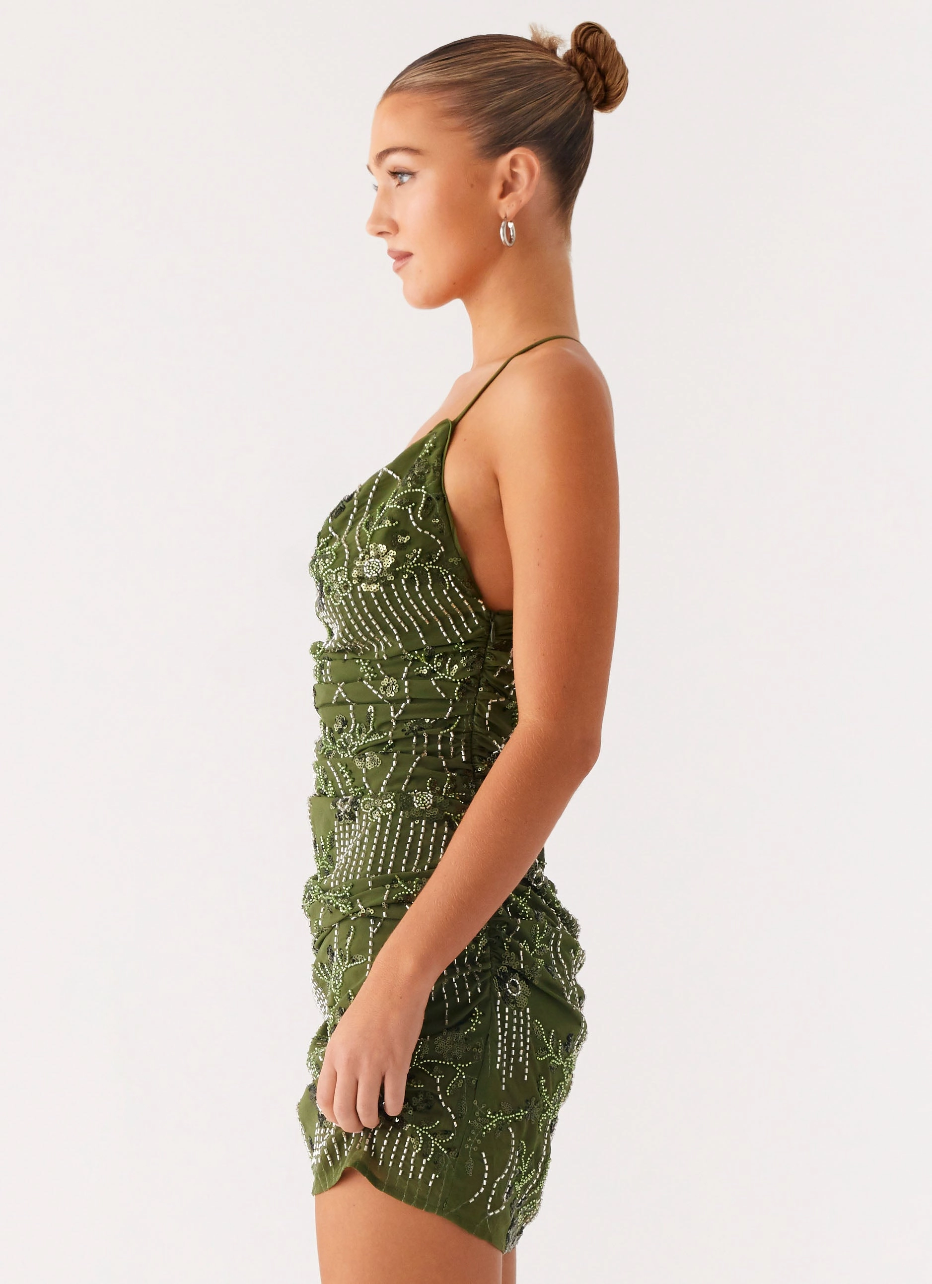 Seona Beaded Dress - Khaki Modern Layers Glam Feel