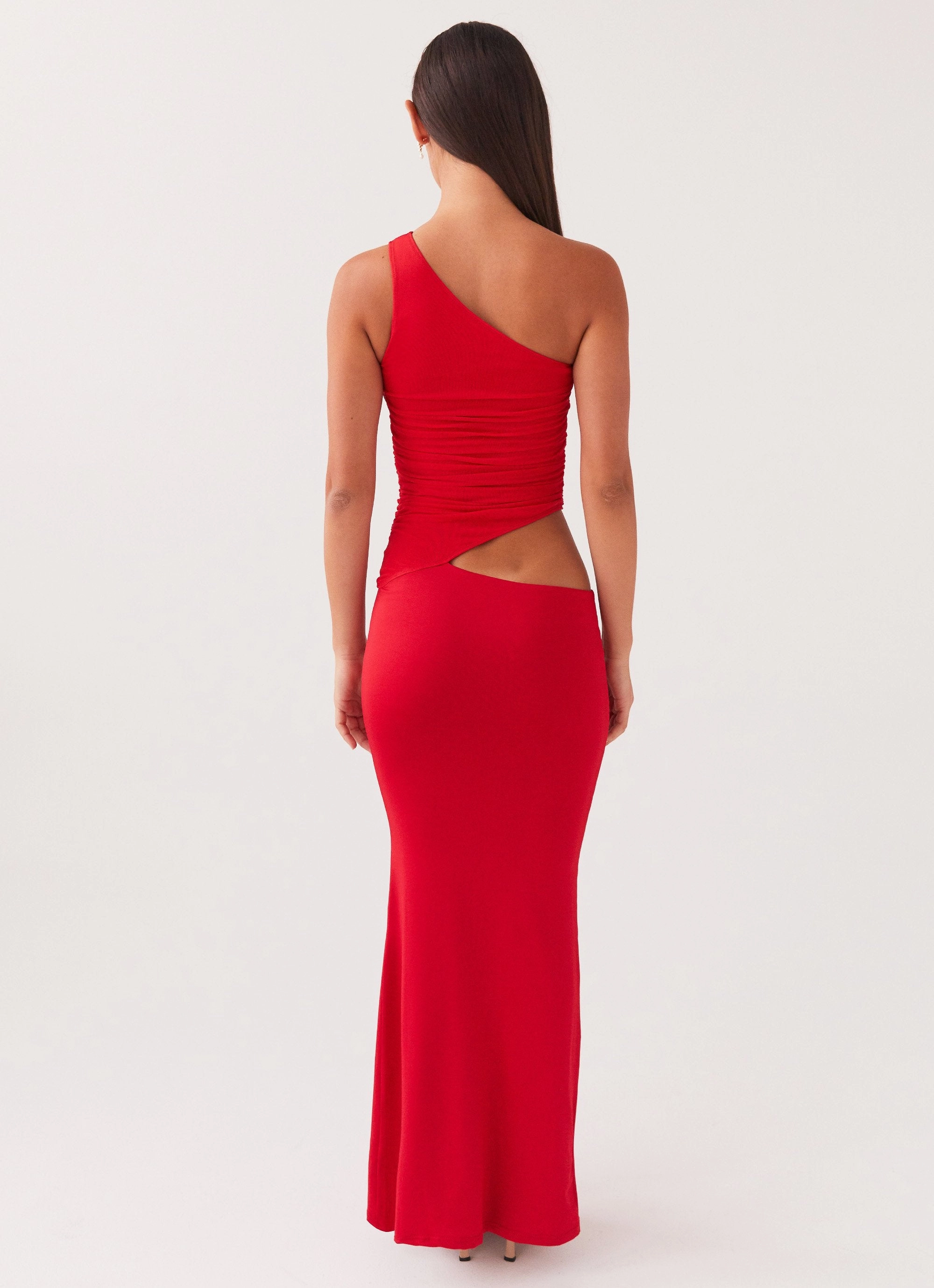 Boho Aesthetic Seranella One Shoulder Maxi Dress - Cherry Red