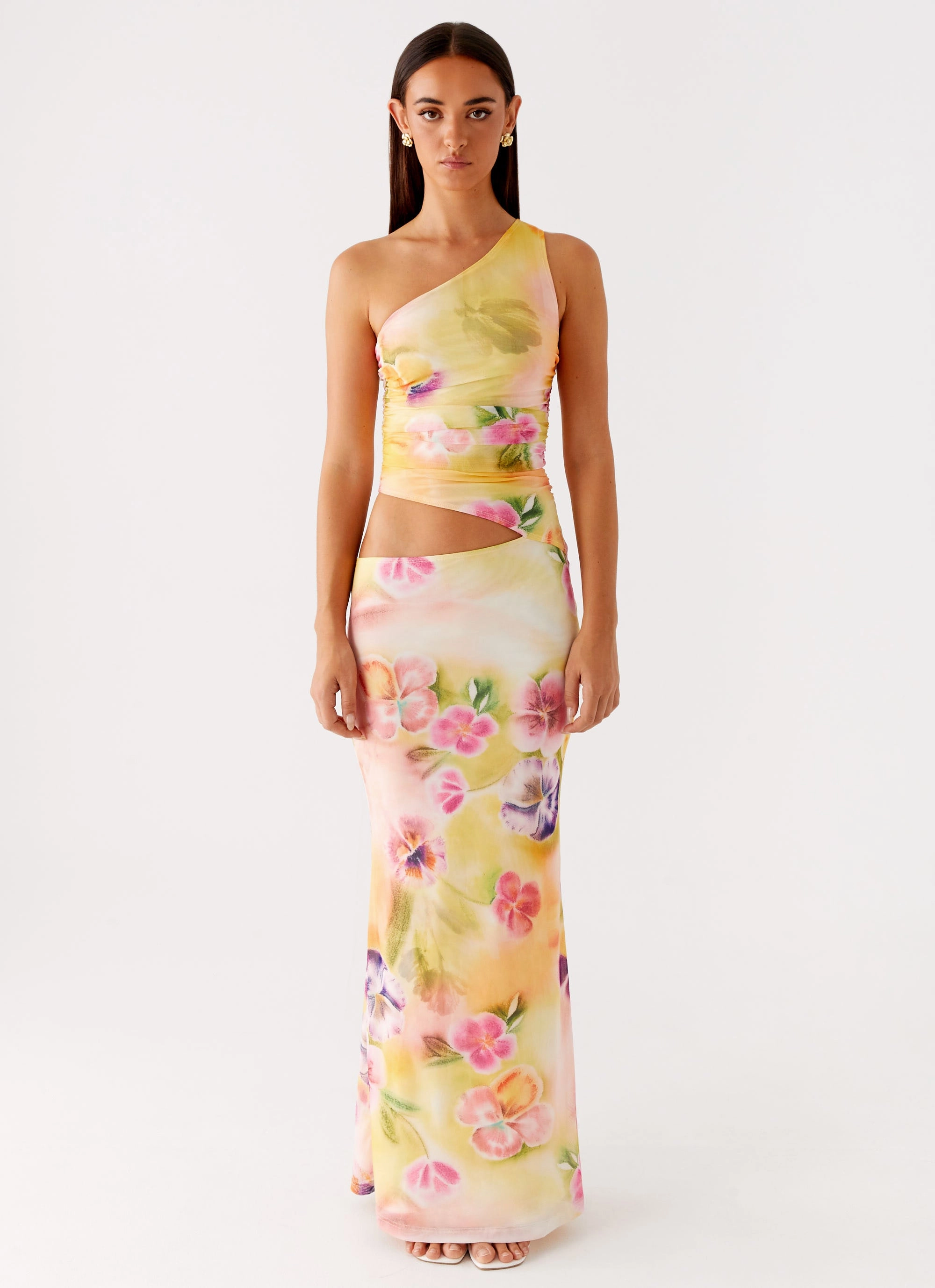Seranella One Shoulder Maxi Dress - Sunburst Floral Brunch Outfit
