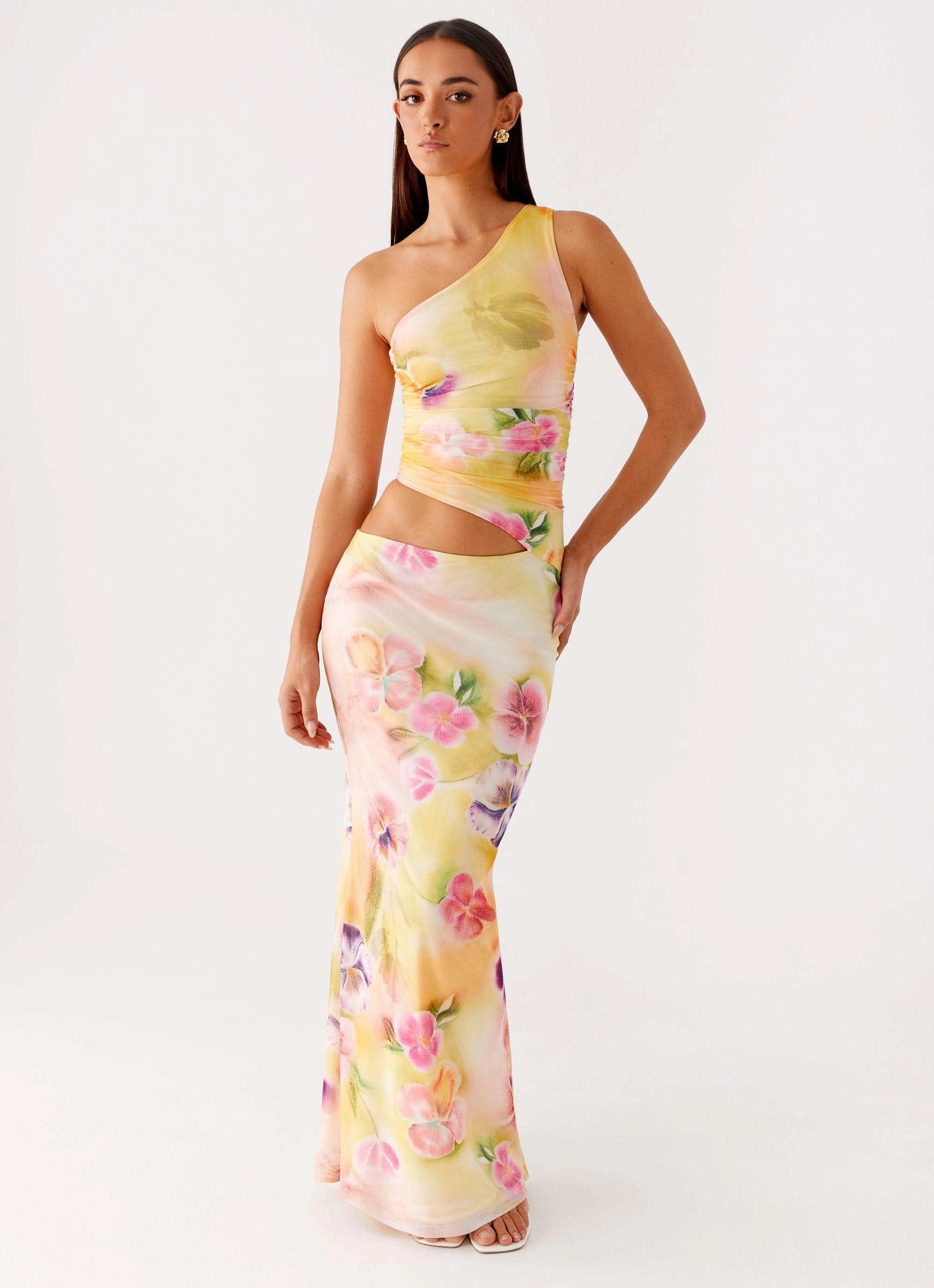 Seranella One Shoulder Maxi Dress - Sunburst Floral Floral-Pattern