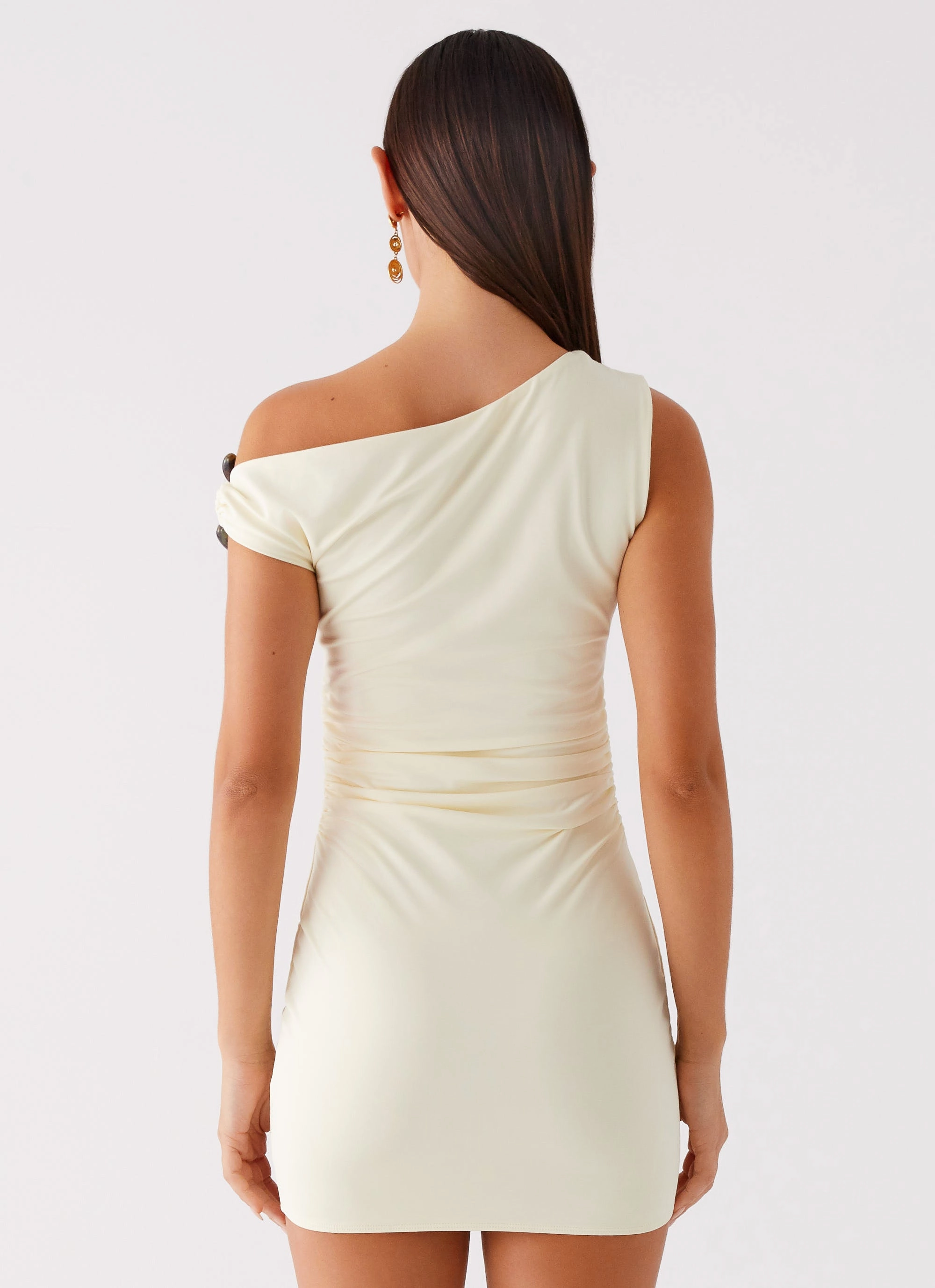 Seraphina One Shoulder Mini Dress - Yellow Ruffle-Detail Tailored-fit