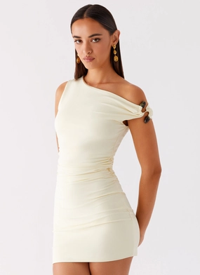 Waist Seam Tailored Piece Seraphina One Shoulder Mini Dress - Yellow
