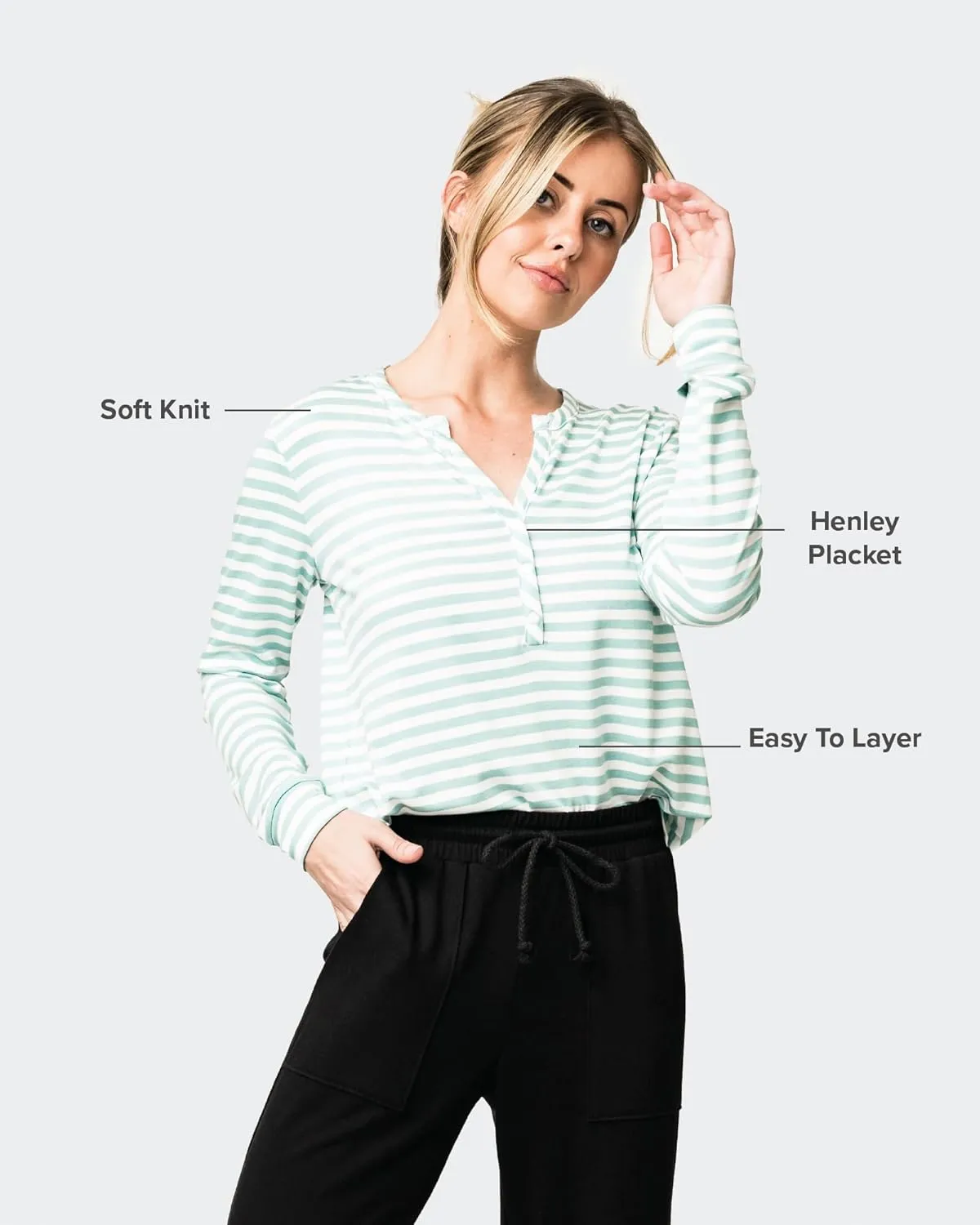 Serene Mornings Henley Top Long Sleeve Lounge Top Sizes Vary