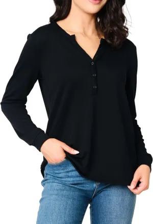 Serene Mornings Henley Top Long Sleeve Lounge Top Sizes Vary