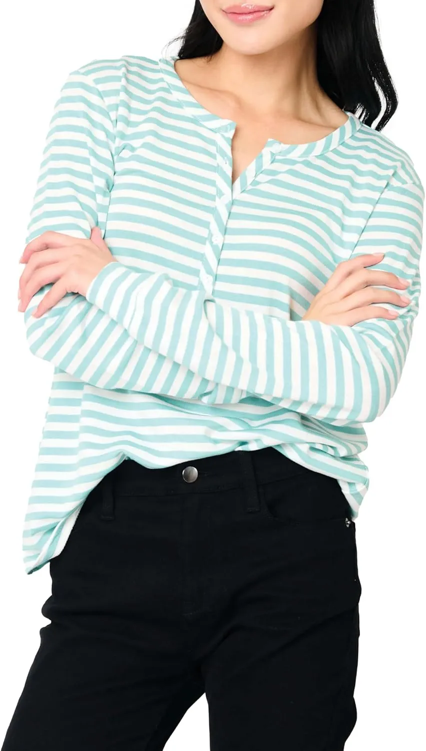 Serene Mornings Henley Top Long Sleeve Lounge Top Sizes Vary