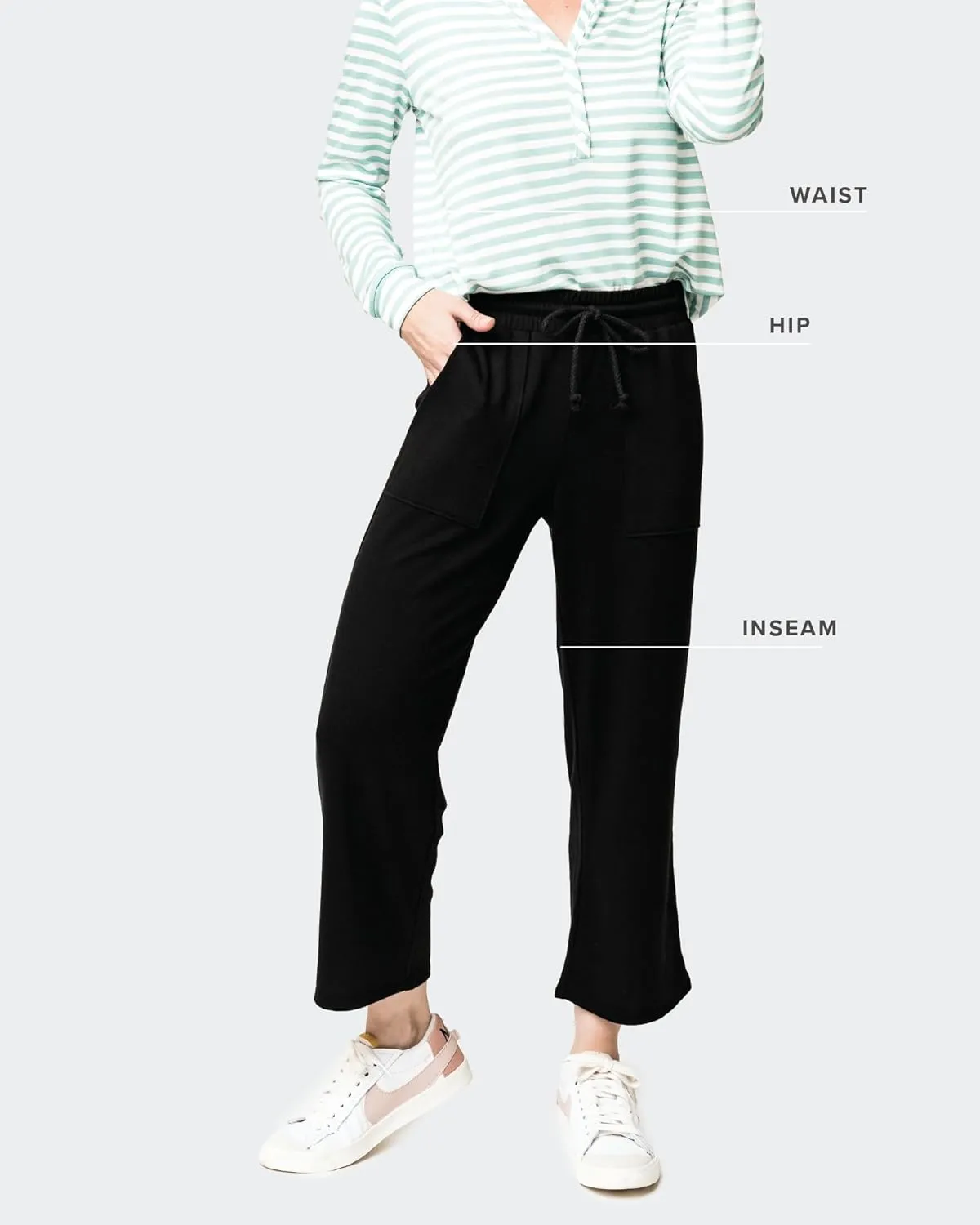 Serene Mornings Wide Leg Crop Pant Cozy Lounge Bottom Soft Knit Casual Wear for Women Black XXS