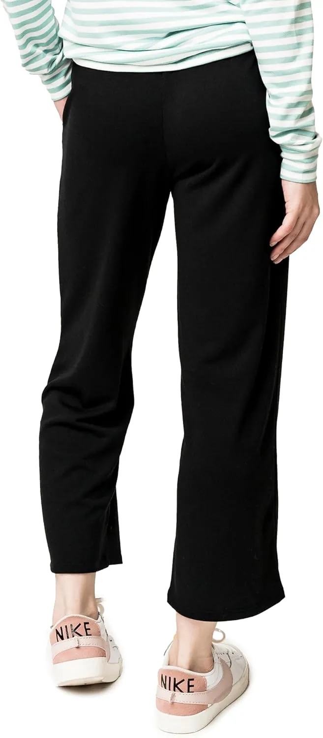 Serene Mornings Wide Leg Crop Pant Cozy Lounge Bottom Soft Knit Casual Wear for Women Black XXS
