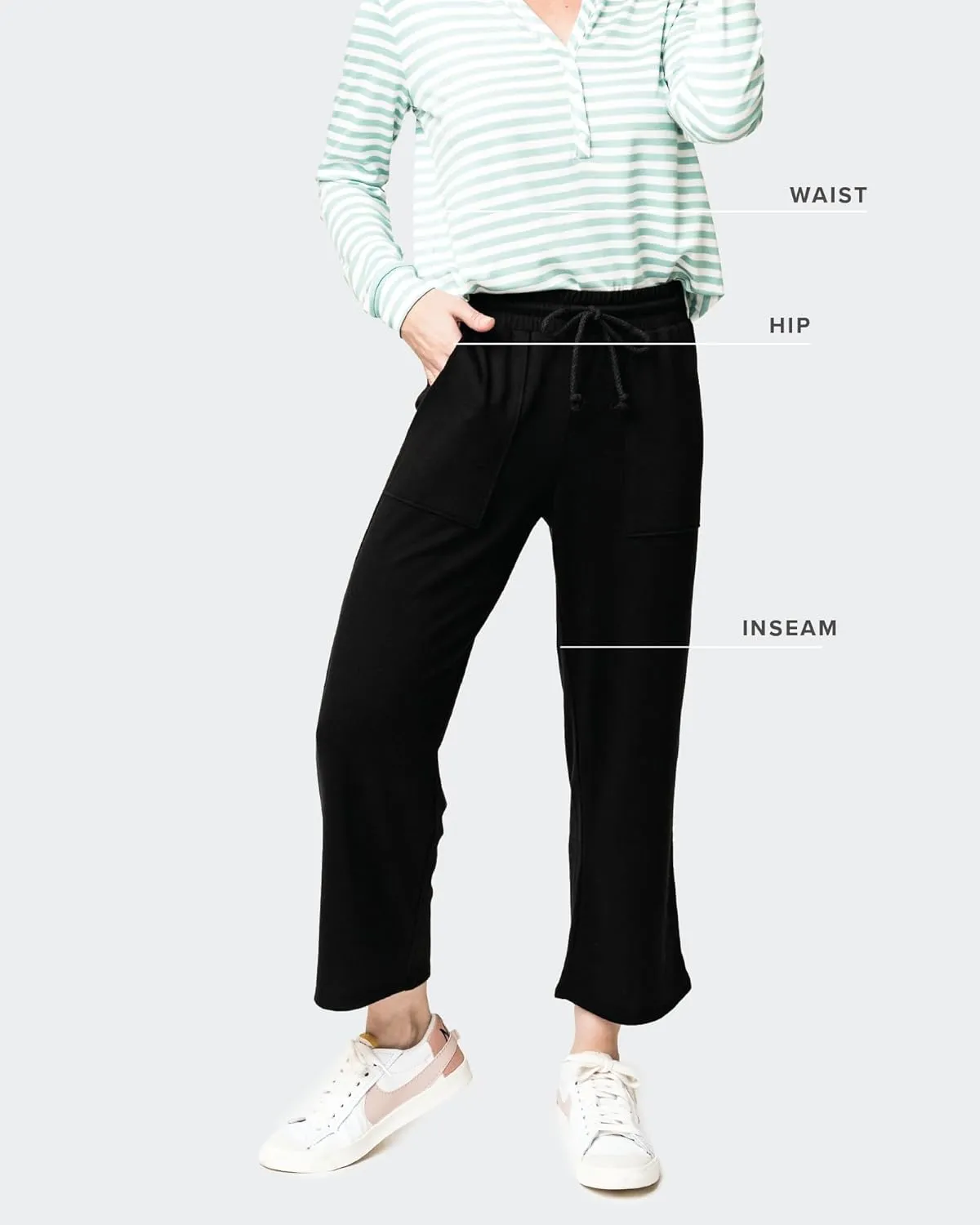 Serene Mornings Wide Leg Crop Pant Cozy Lounge Bottom Soft Knit Casual Wear for Women Black XXS