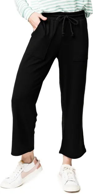 Serene Mornings Wide Leg Crop Pant Cozy Lounge Bottom Soft Knit Casual Wear for Women Black XXS