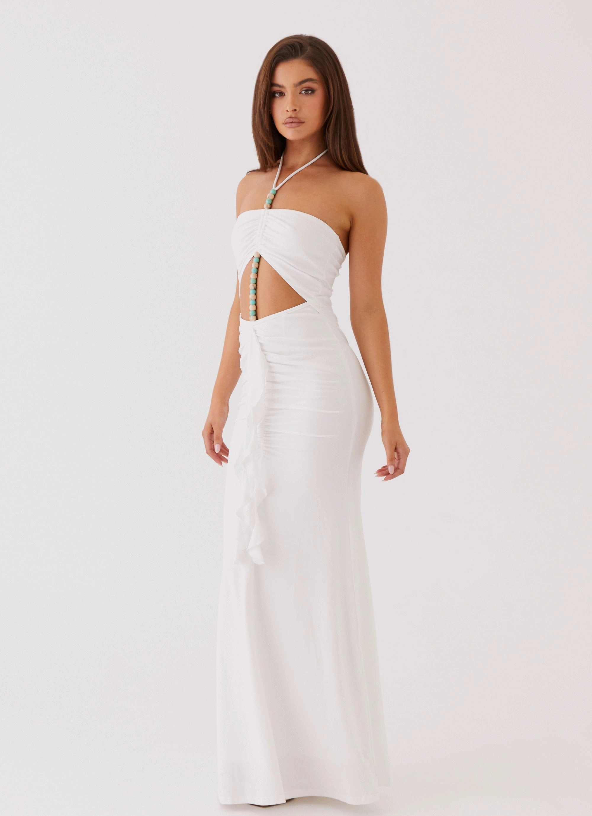 Serina Ruffle Maxi Dress - White Versatile-Style
