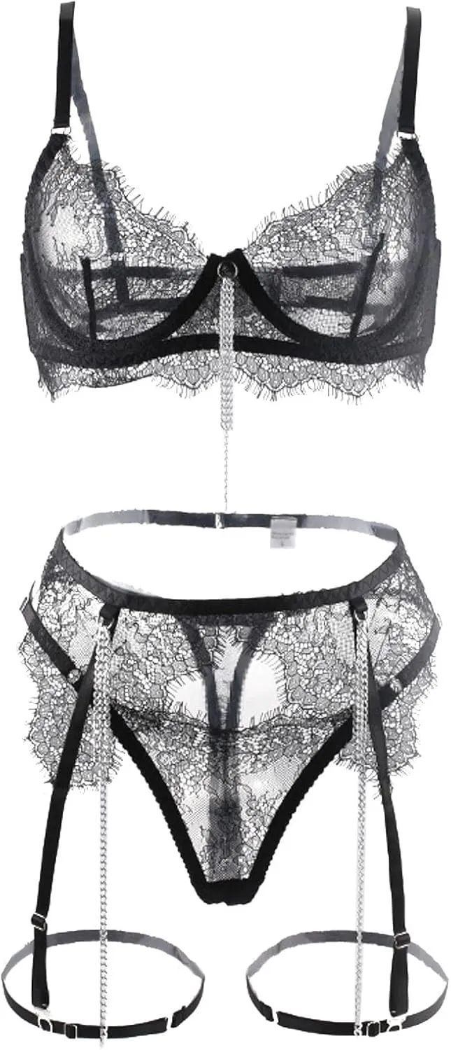 Sexy Lingerie for Women Bra Black Mesh Underwear Set Pure Desire
