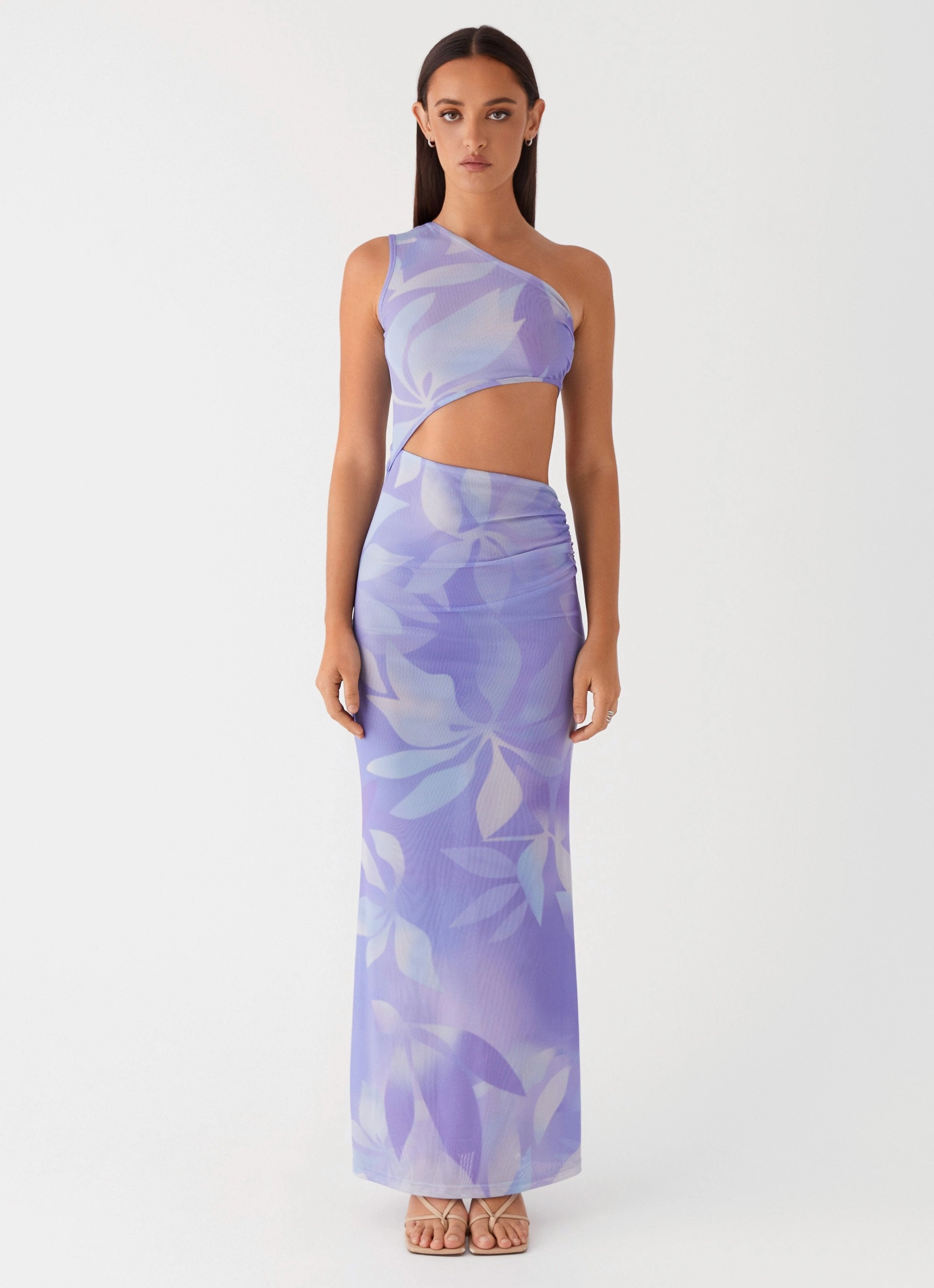Skin Hug button detail Shadows In The Sun Mesh Maxi Dress - Purple Rain