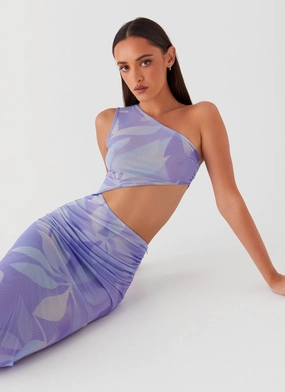Shadows In The Sun Mesh Maxi Dress - Purple Rain Minimal Tone Draped Layer