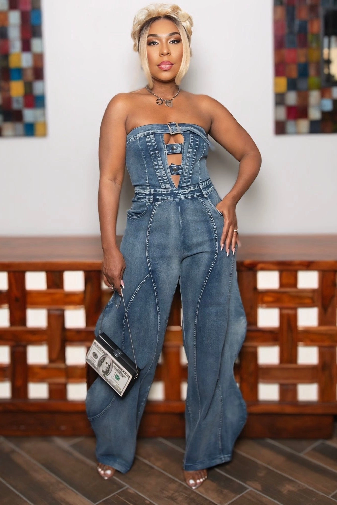 Shanteria Wide Leg Lux Denim Jumper StaticDissipative