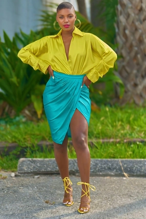 Sequin-Detail Night wear Shantina Lux Color Block Skirt Set-Green