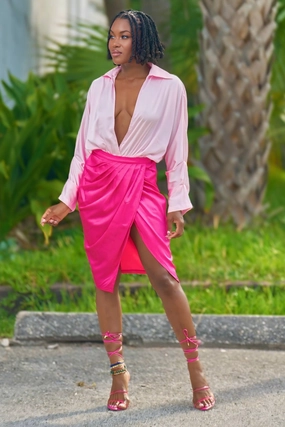 Shantina Lux Color Block Skirt Set-Pink Jewel-Tone Scoop-Neck