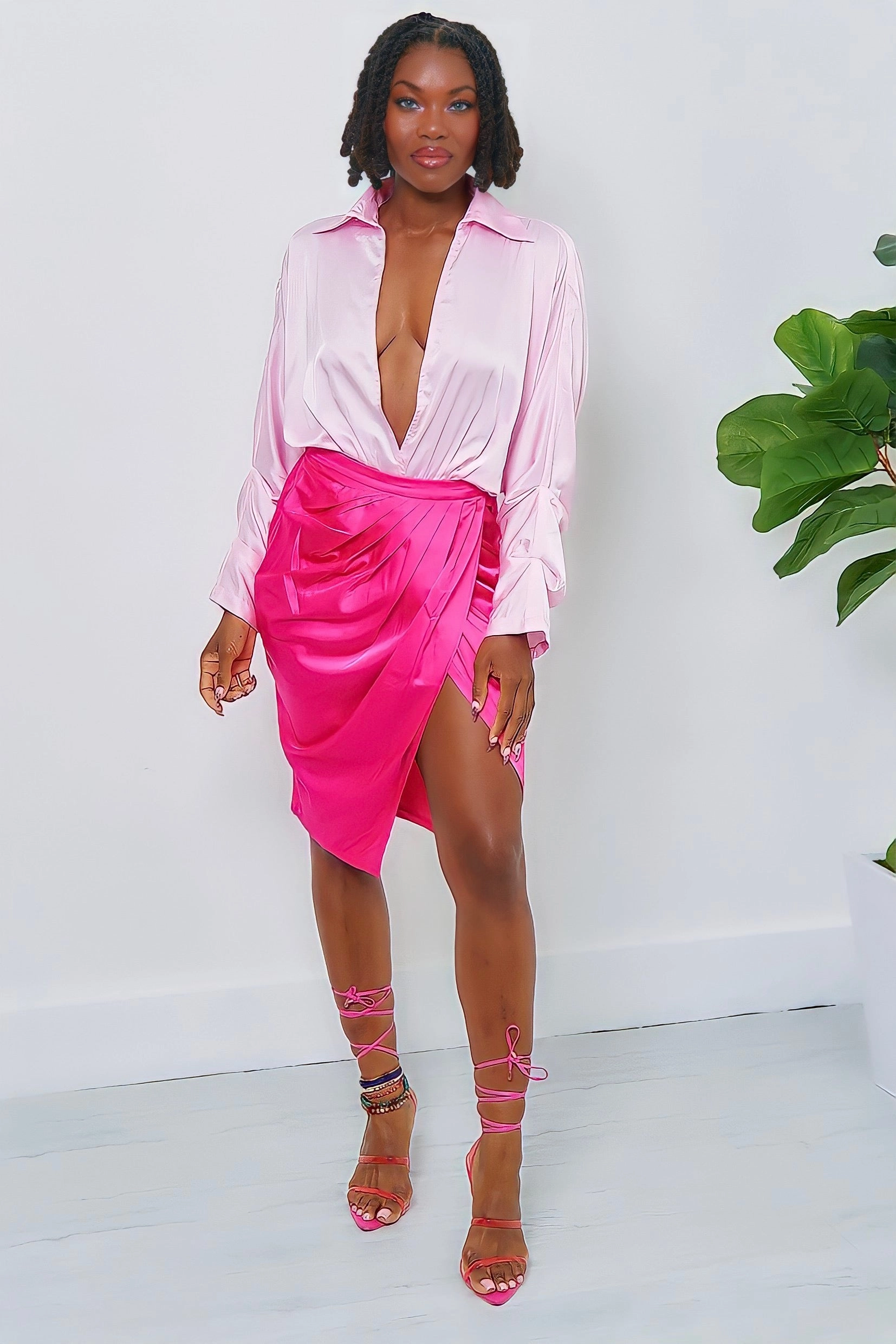 garden wedding Shantina Lux Color Block Skirt Set-Pink