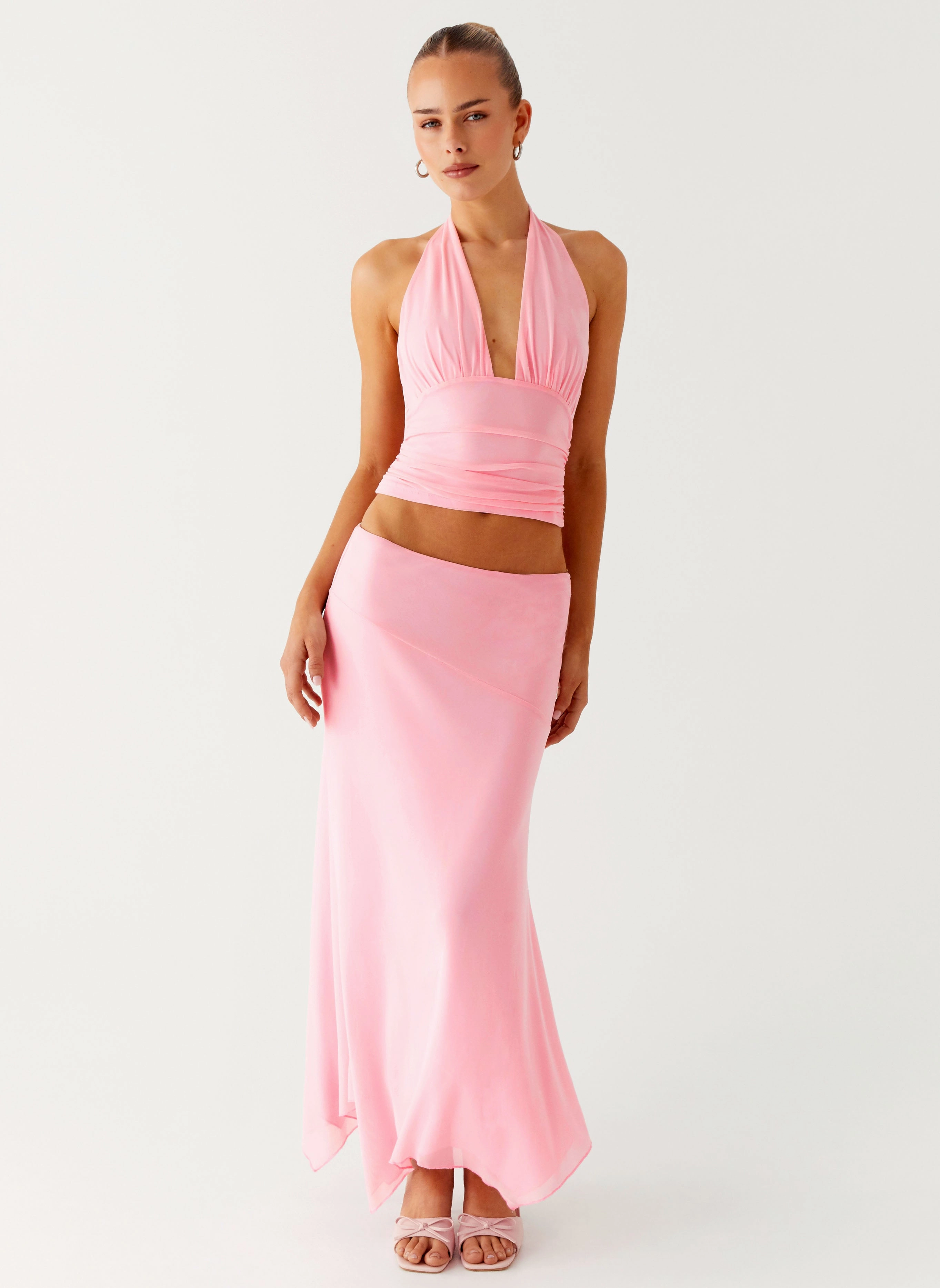 Kerrie Hanky Midi Skirt - Baby Pink Lightweight Material