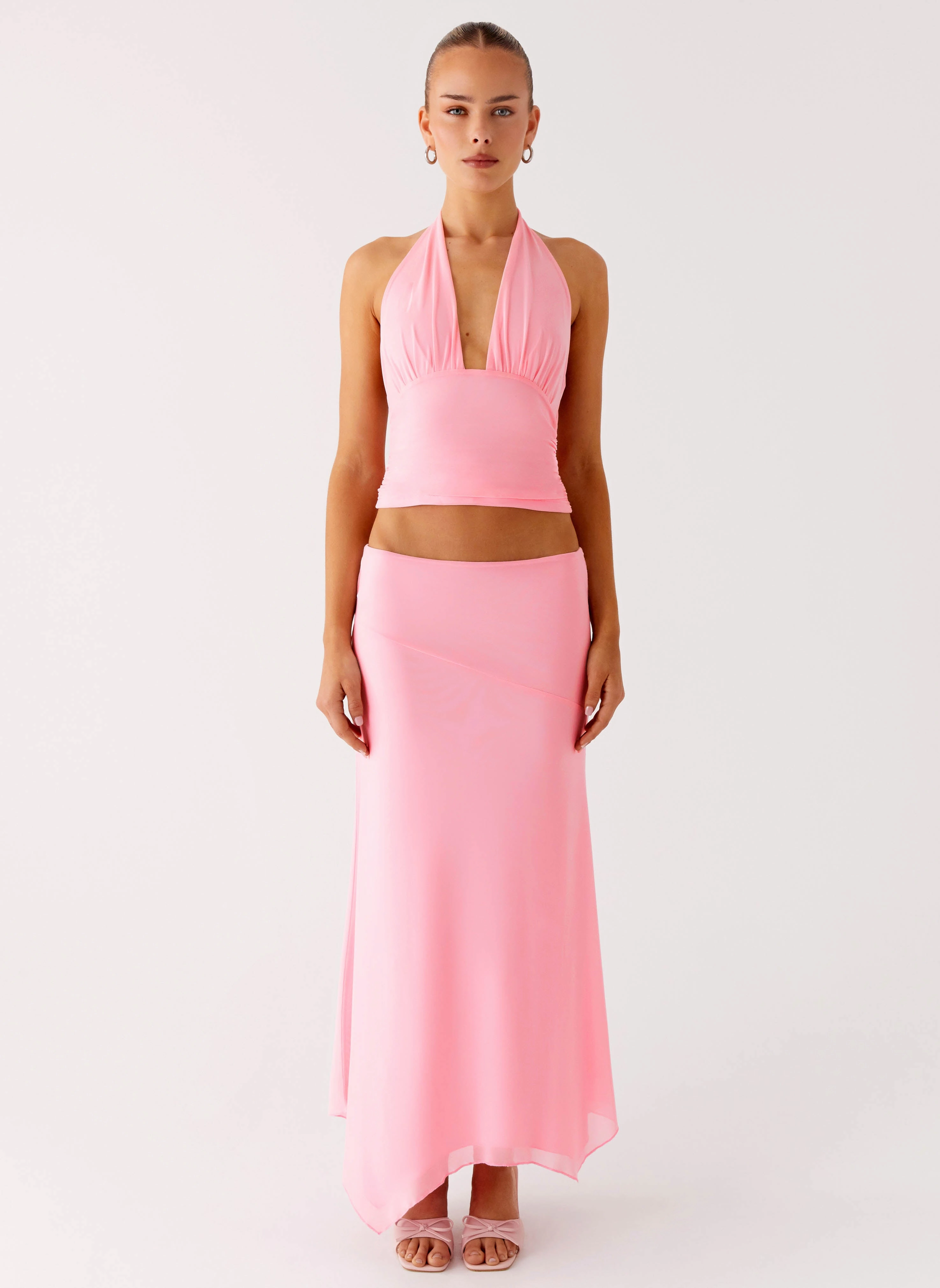 Laser cut Classic Comfort Kerrie Hanky Midi Skirt - Baby Pink