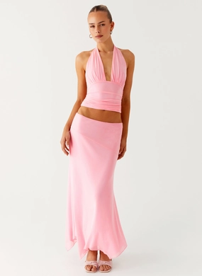 Kerrie Hanky Midi Skirt - Baby Pink Lightweight Material
