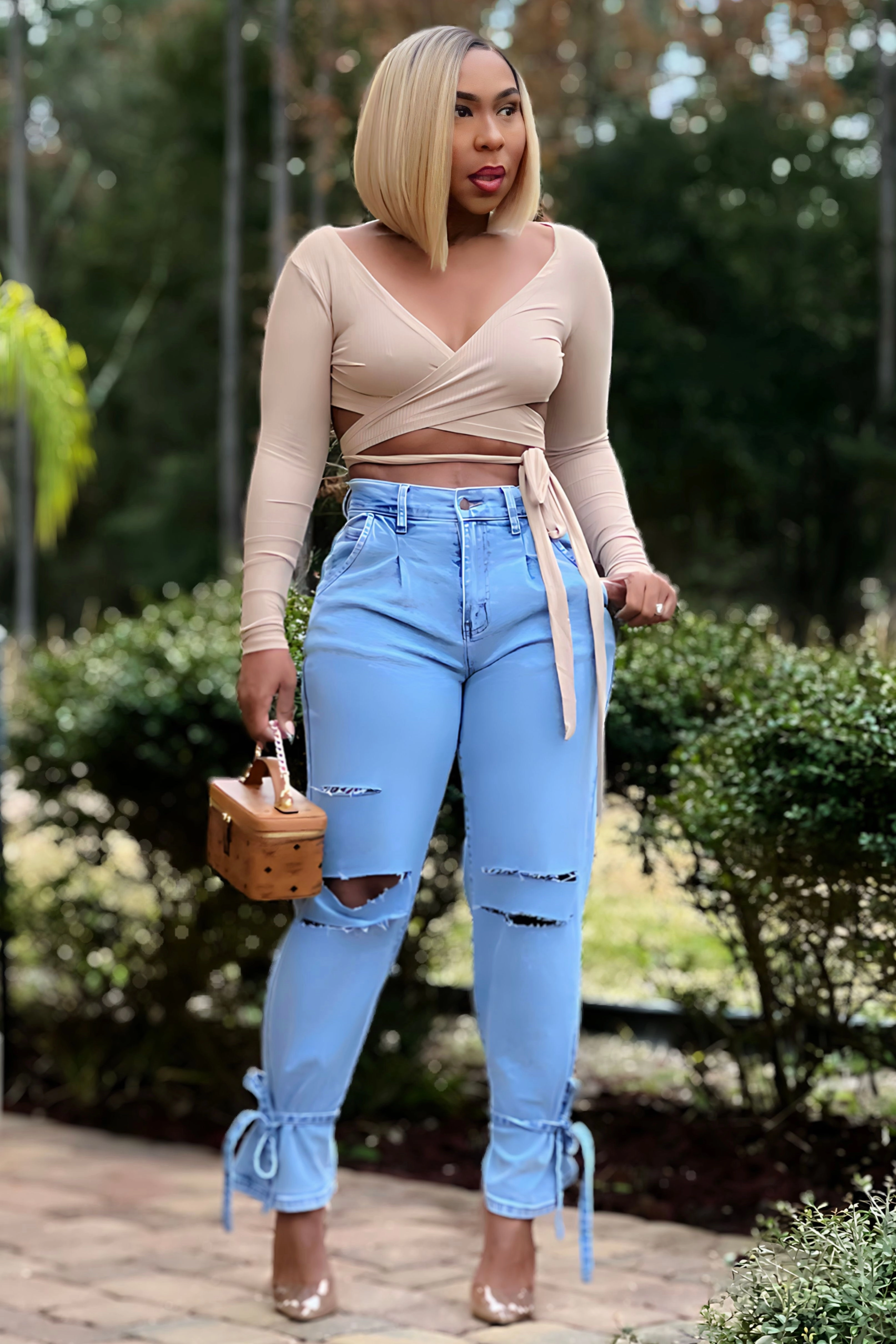 Shardae Pretty Basic Long Sleeve Wrap Top Flexible Hemline