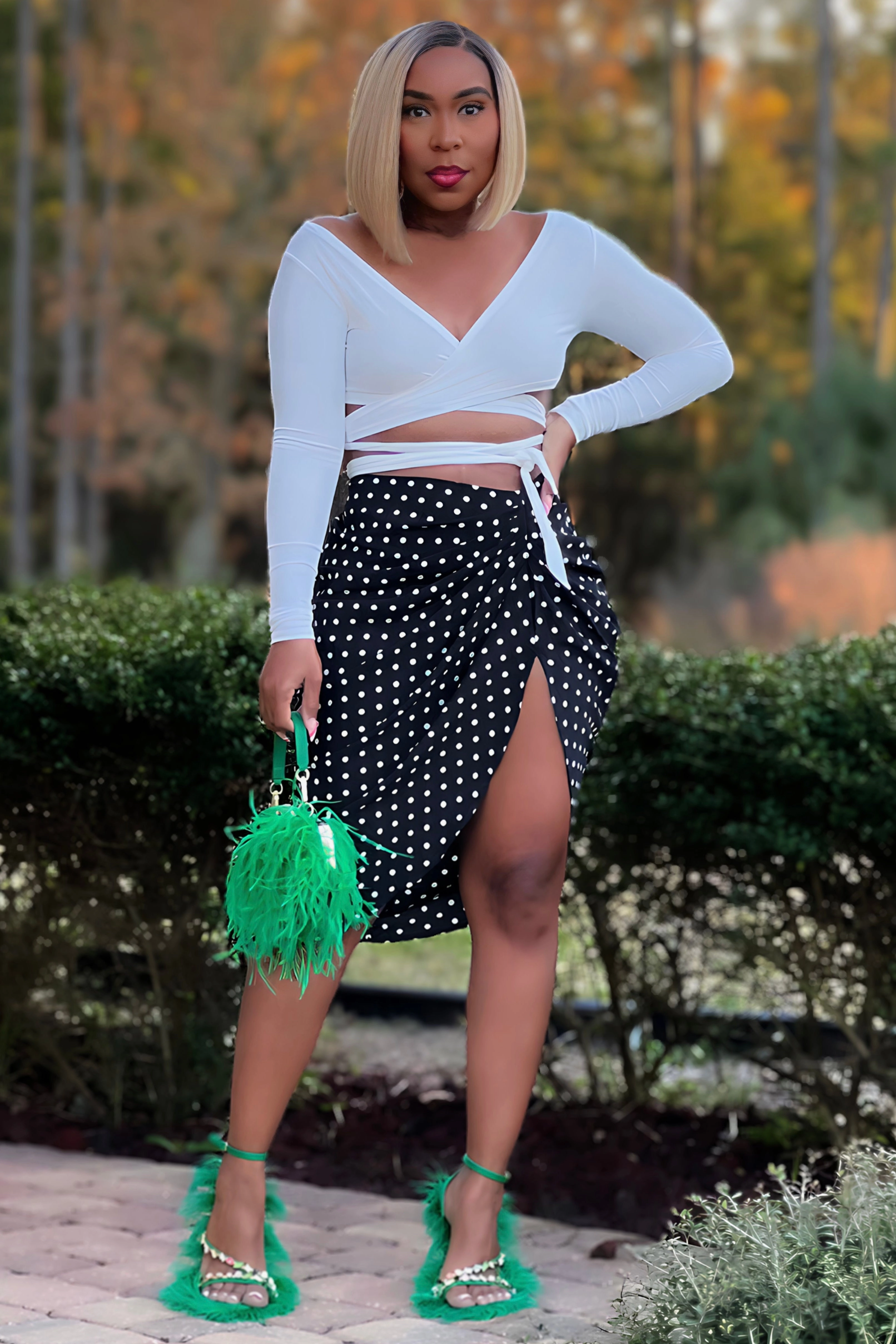 Shardae Pretty Basic Long Sleeve Wrap Top -White Adjustable Hemline