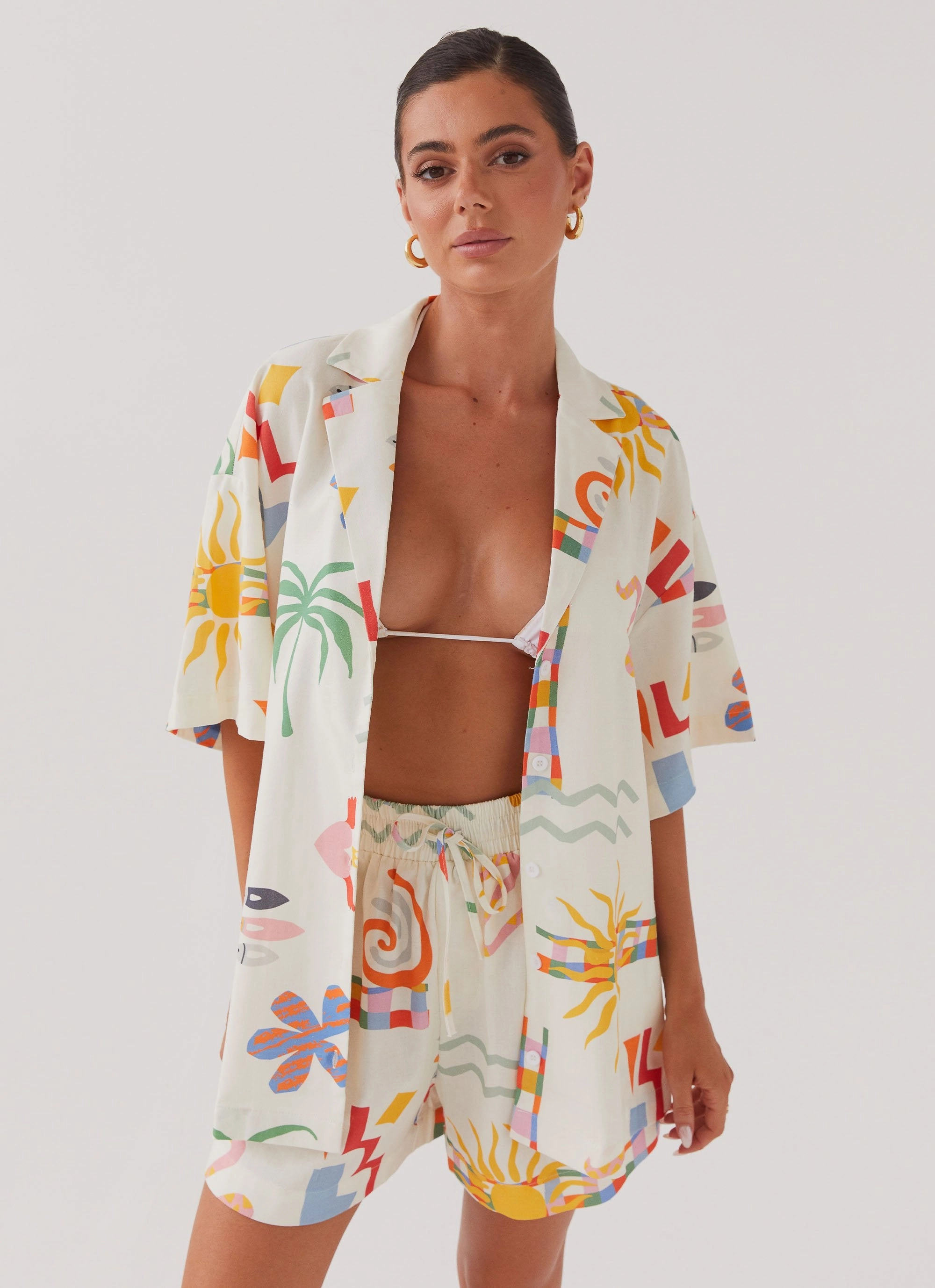 Matte Surface Texture Heavyweight Durability Tallulah Linen Oversized Shirt - Summer Palm