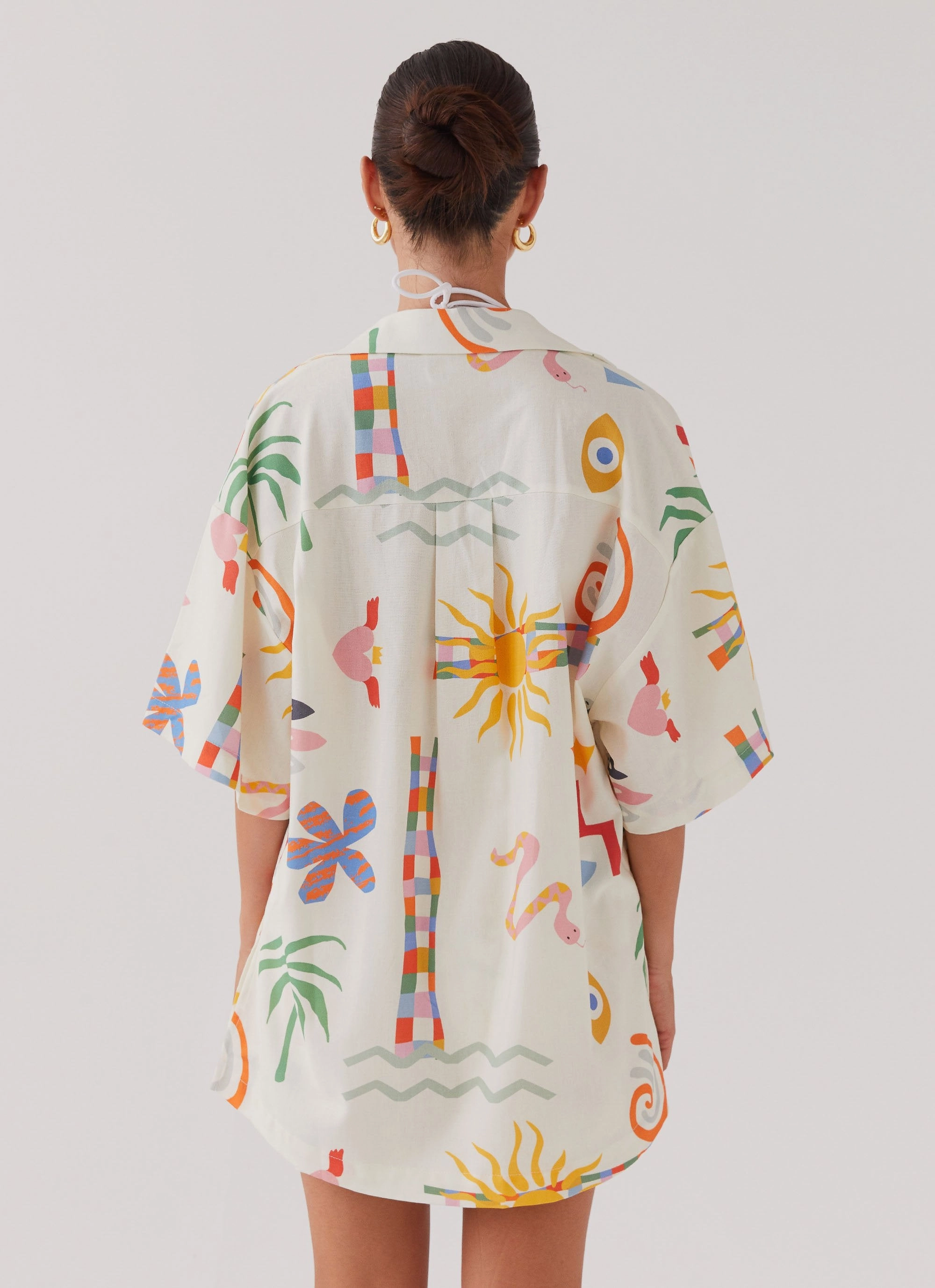 Light Activated Cooling No Smell Tallulah Linen Oversized Shirt - Summer Palm