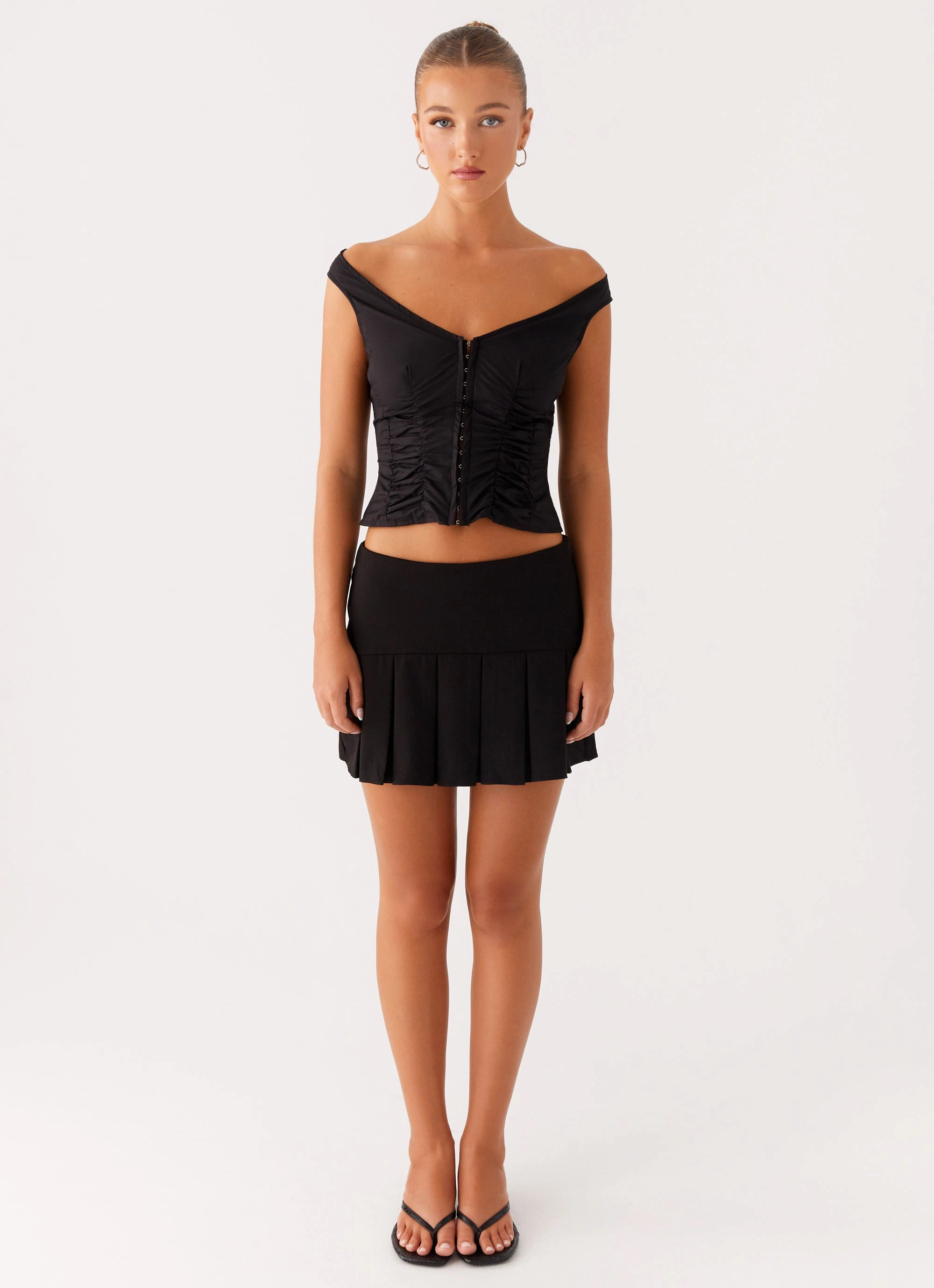 Shelby Pleated Mini Skirt - Black Reflective details Comfortable Fit Look