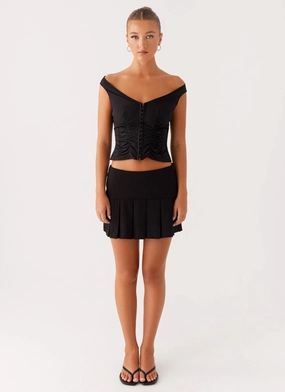 Shelby Pleated Mini Skirt - Black Reflective details Comfortable Fit Look