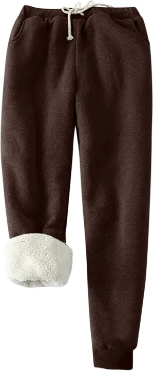 Sherpa Lined Sweatpants for Women Comfy Winter Pants Warm Fleece Jogger Pants Soft Athletic Pants Thermal Trousers