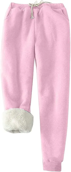Sherpa Lined Sweatpants for Women Comfy Winter Pants Warm Fleece Jogger Pants Soft Athletic Pants Thermal Trousers