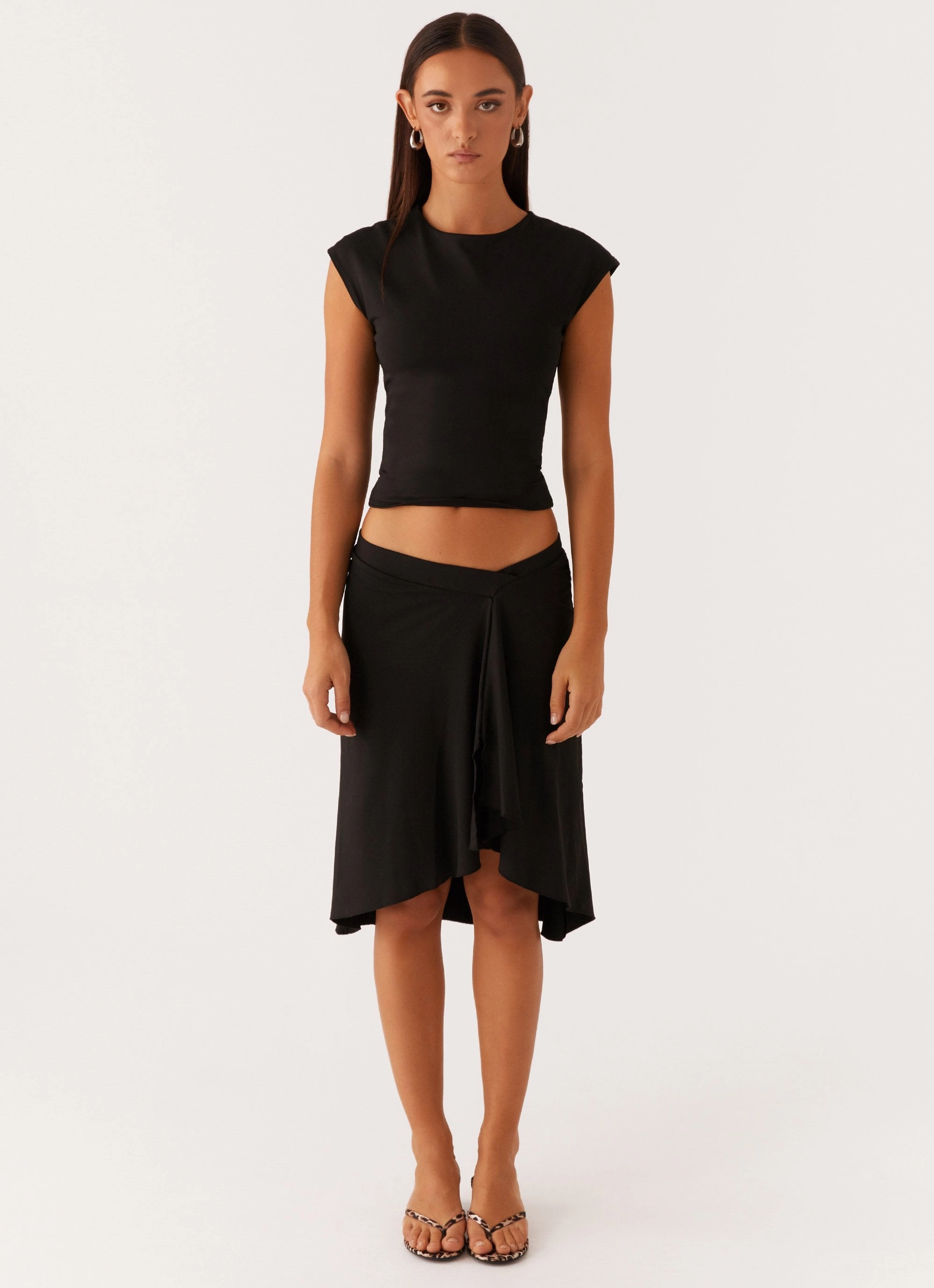 Shes A Lady Midi Skirt - Black Soft Comfort