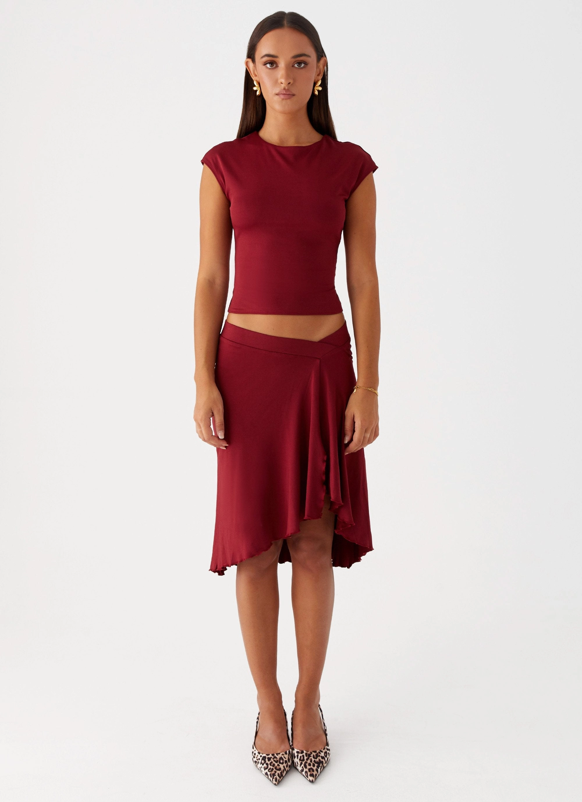 Comfy Shape Shes A Lady Midi Skirt - Red