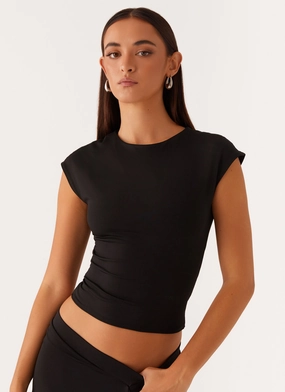 Shes A Lady Top - Black Flatlock Seam Technology Versatile Layering Cut