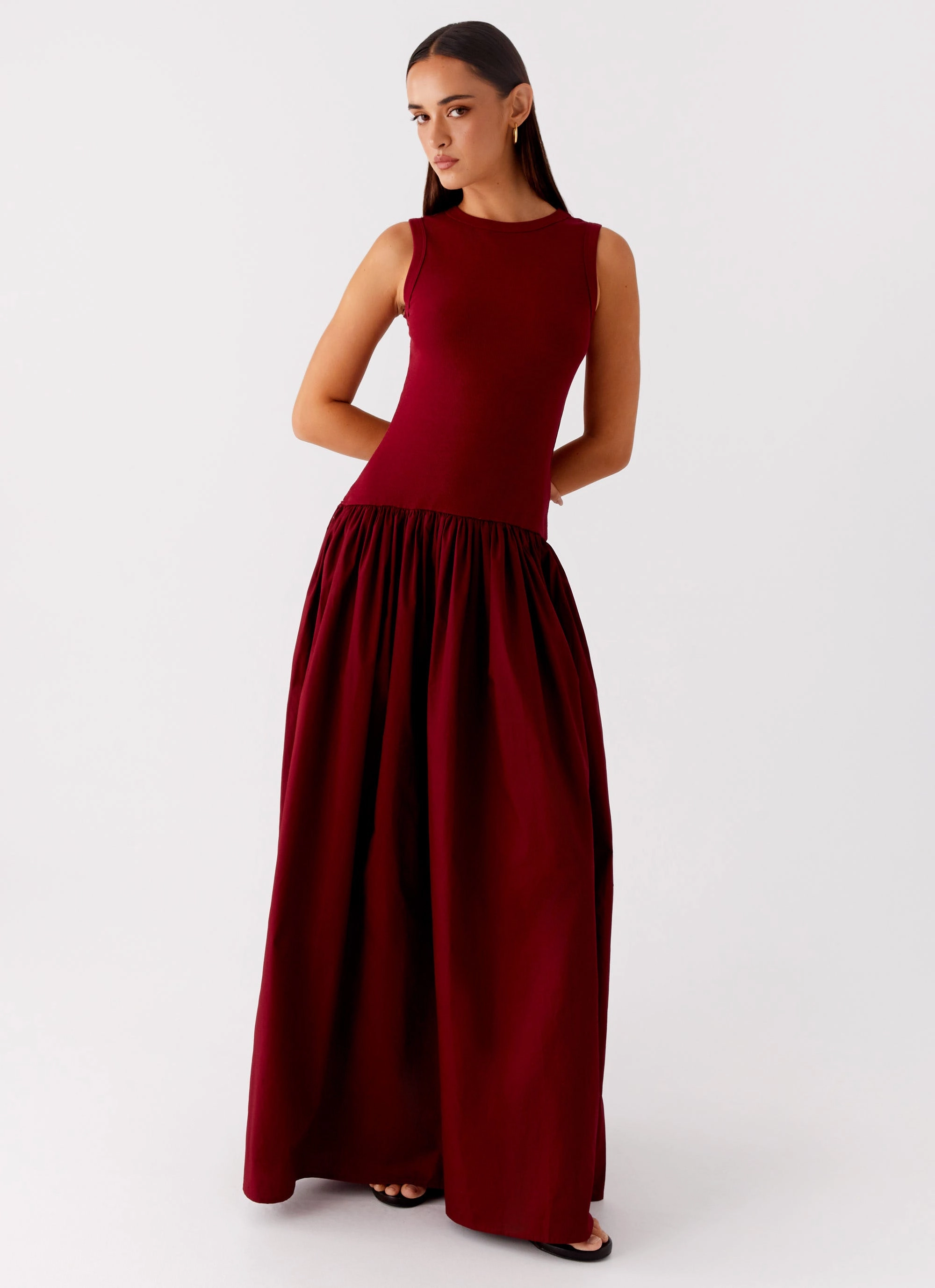 Edgy-Look Casual Feel Shivani Maxi Dress - Maroon