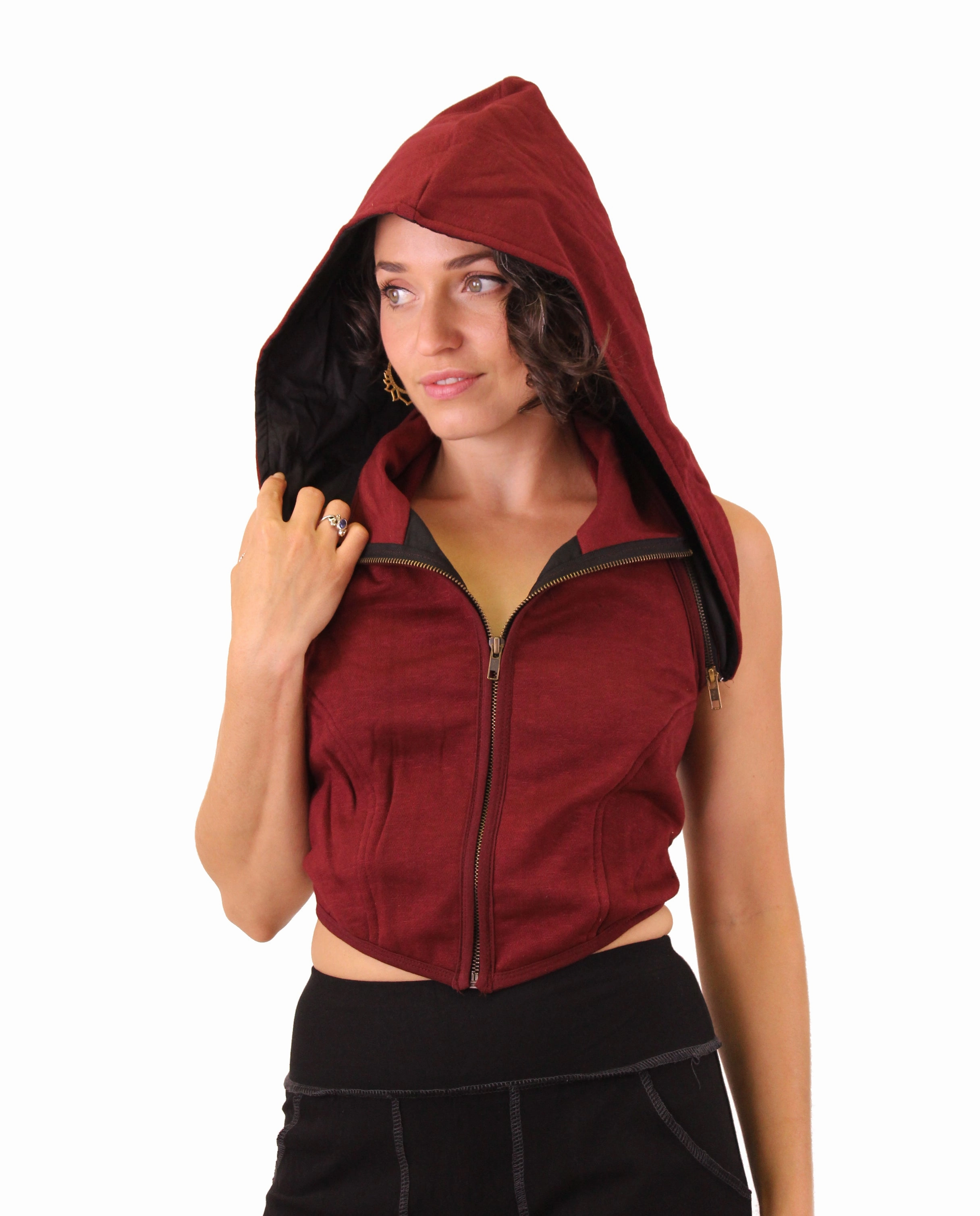 Zip Hood Sweatshirt Vest VersatileNeckline LaserCutVents