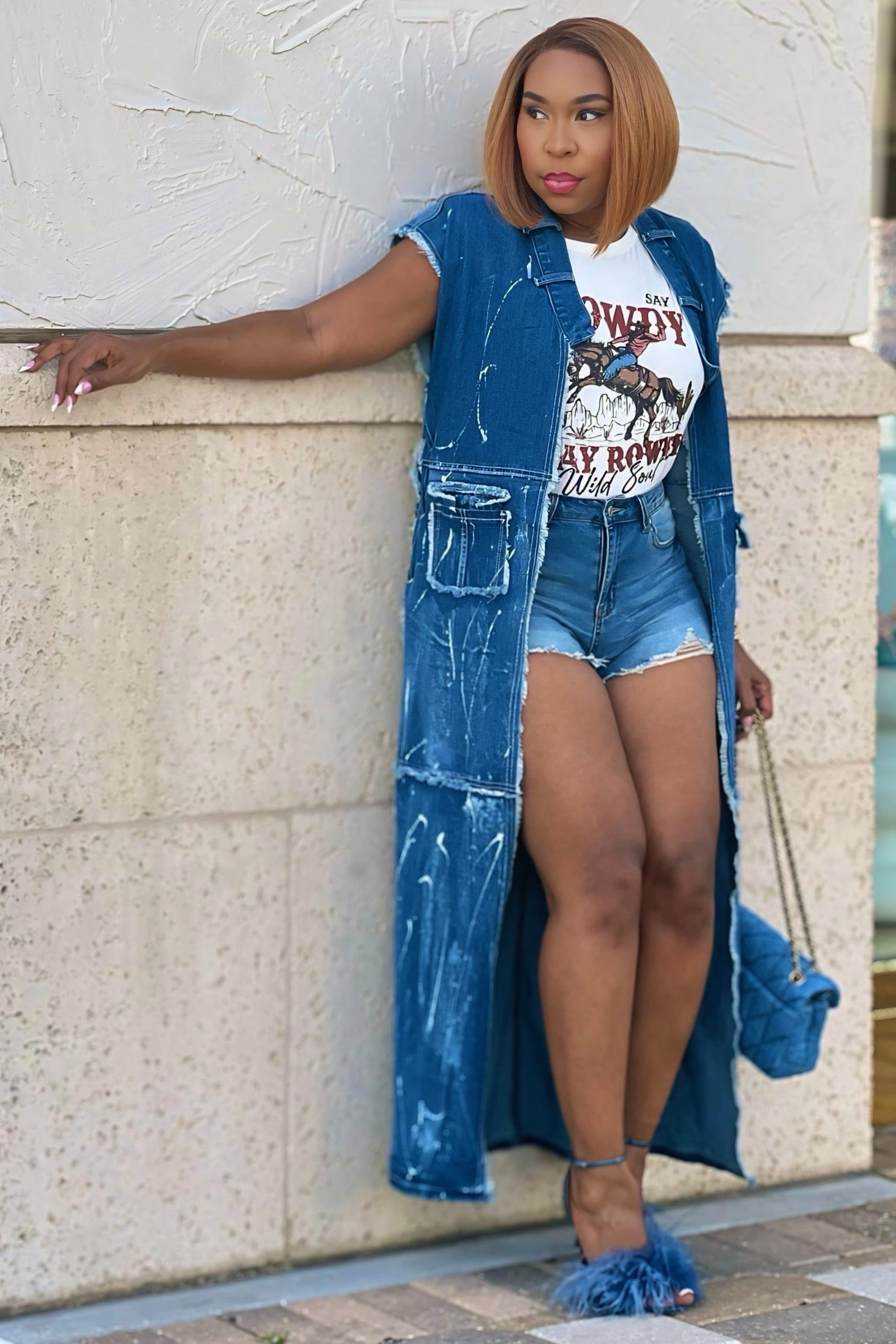 Shonnie Rodeo Ready Denim Duster Vest/Shacket Smooth Glide Fasteners Reflective details