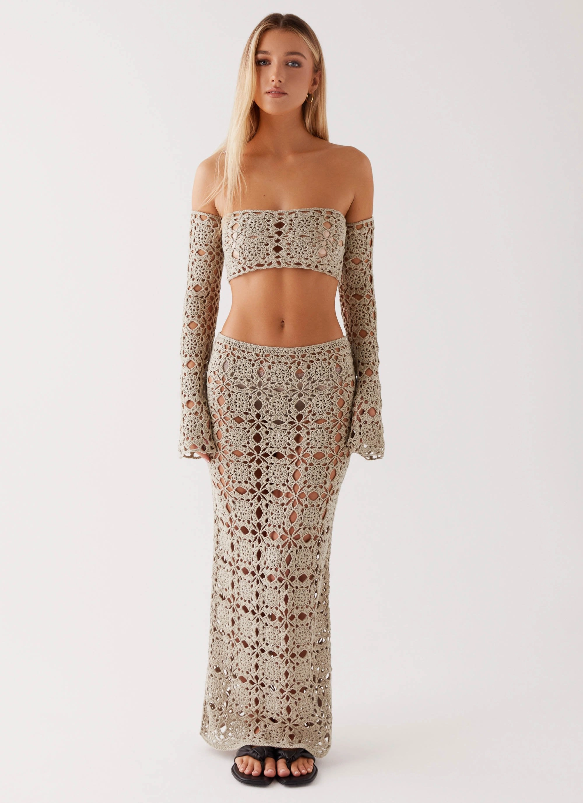 Hypoallergenic Textile Sorrentino Crochet Long Sleeve Top - Sage