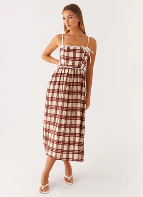 Classic Touch Shyanne Midi Dress - Chocolate Check