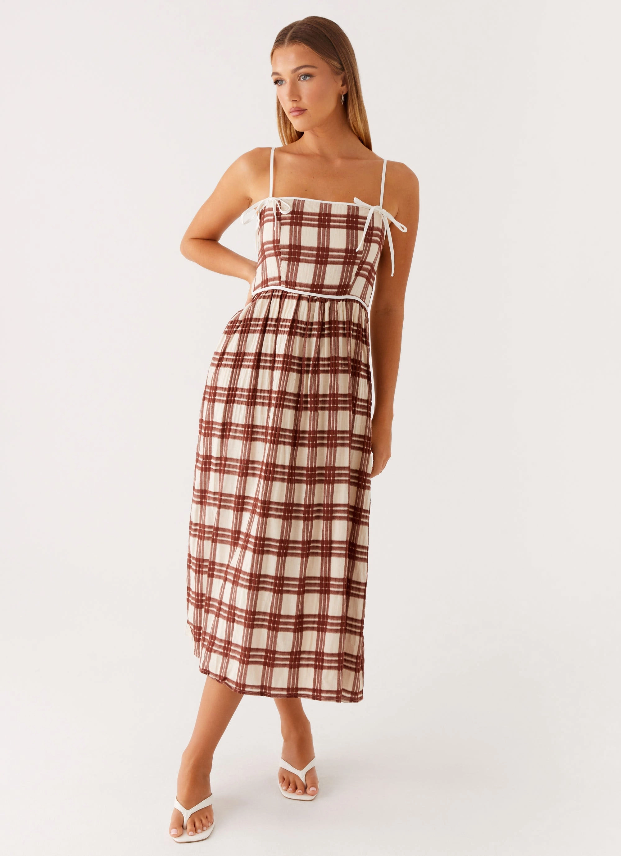 Classic Touch Shyanne Midi Dress - Chocolate Check