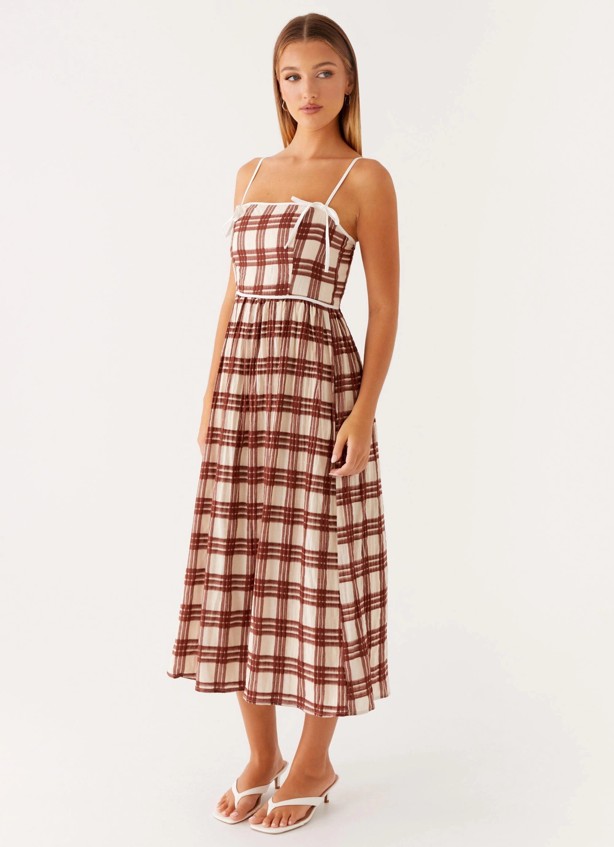 Shyanne Midi Dress - Chocolate Check Sheer-Overlay