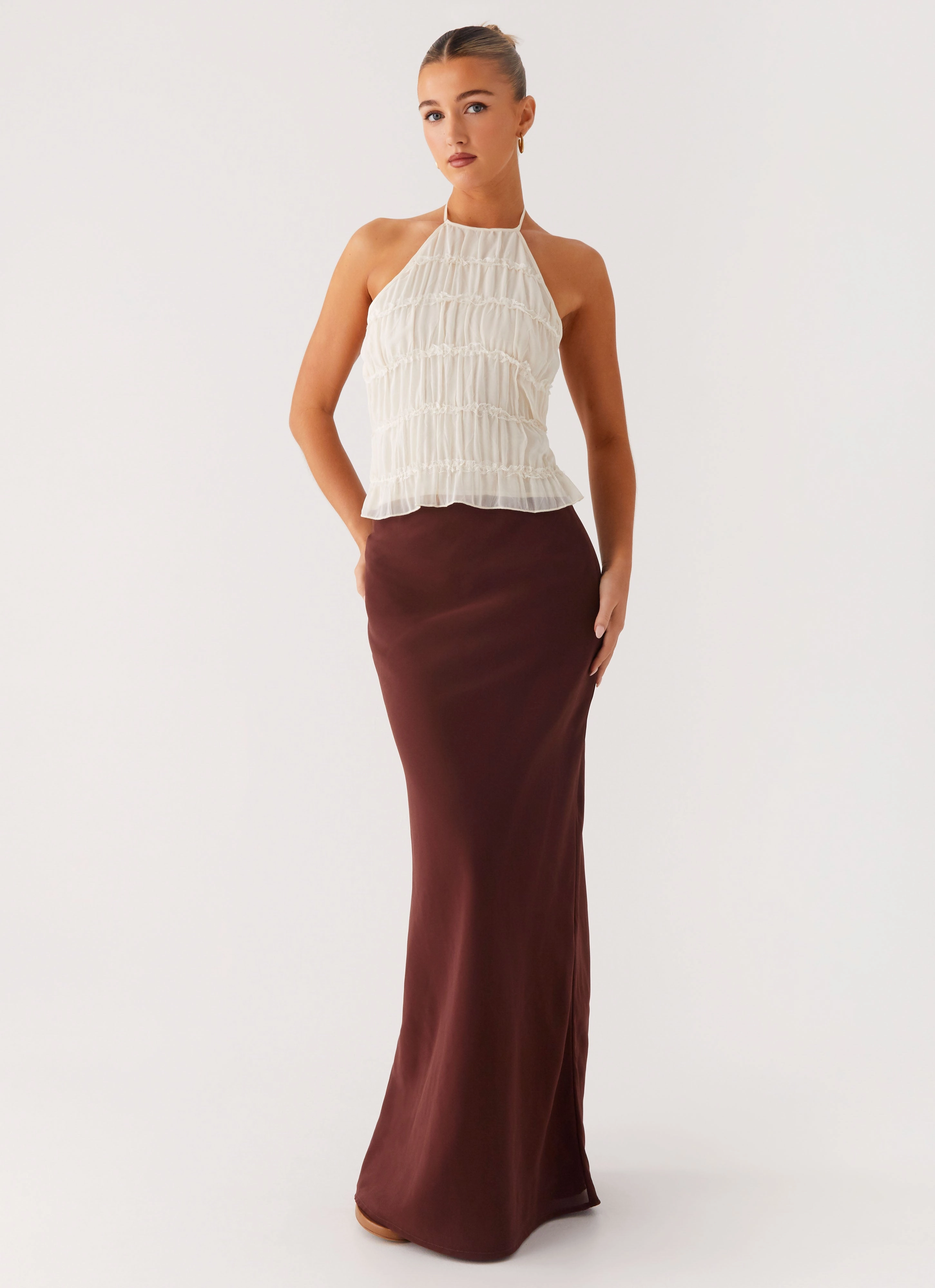 Stretch Panels Flexible Layer Sienna Sunset Maxi Skirt - Chocolate