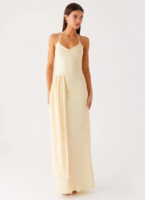 Feminine Mood Relaxing Style Signal Halter Maxi Dress - Sunny Yellow