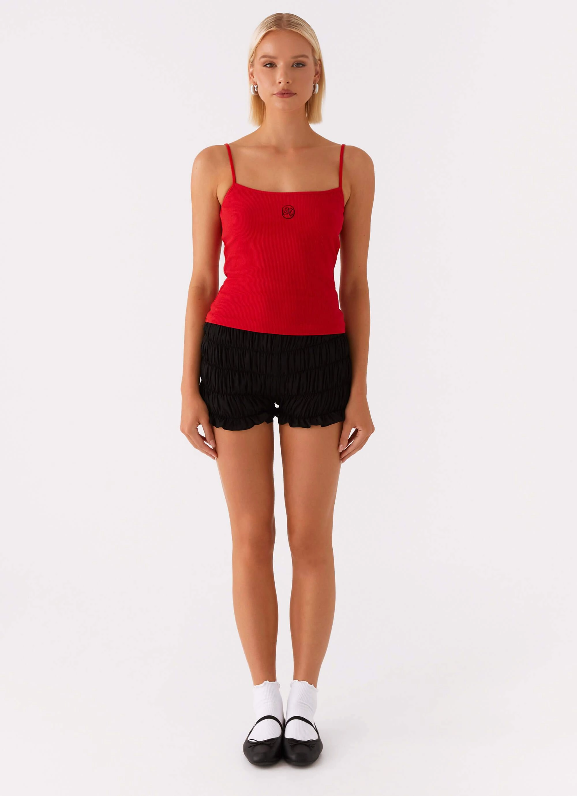 Signature Monogram Cami - Red Lightweight Weave Durable Overlock Stitch