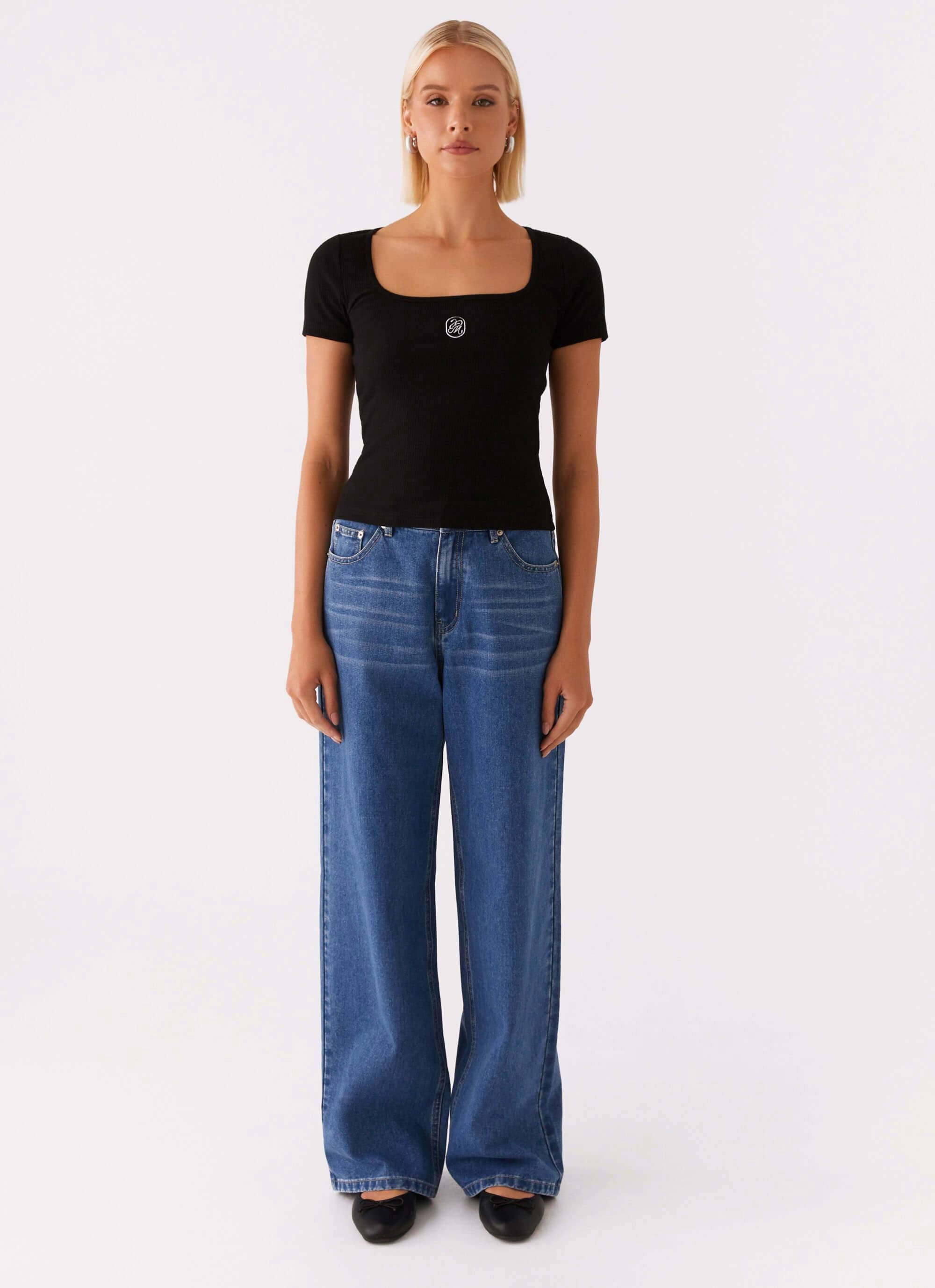 Signature Monogram Square Neck Top - Black Soft Sweater